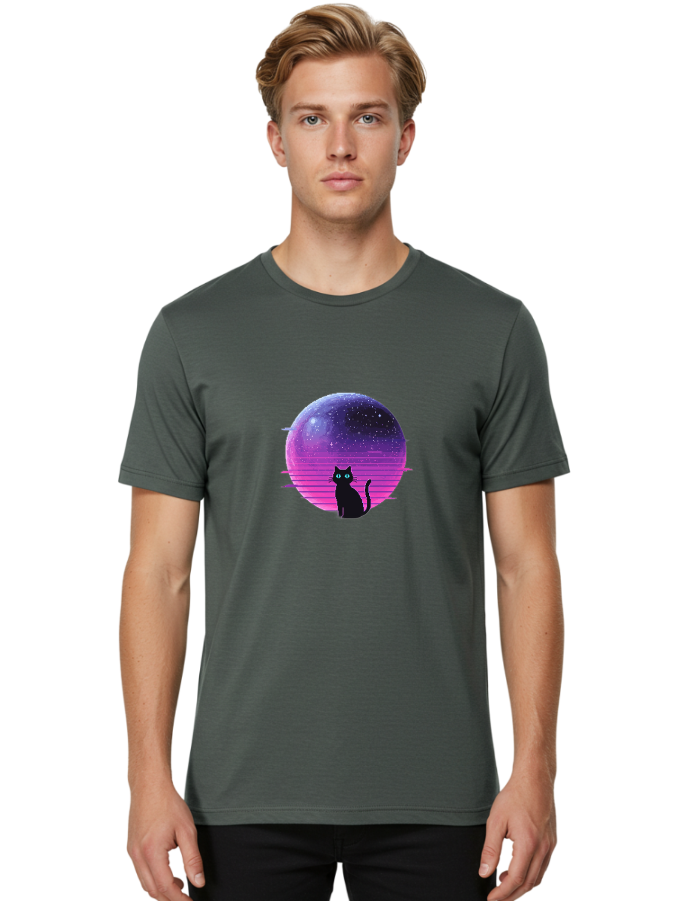 Cat-In-Retro-Sunset Men'S Graphic Tee, 100% Cotton, Comfortable Casual Summer Wear, Machine Washable, Vintage Camera, Old Camera, Antique Camera, Black Camera, Classic Photography, Photography Equipment, Nostalgic Device, Film Camera, Bai631