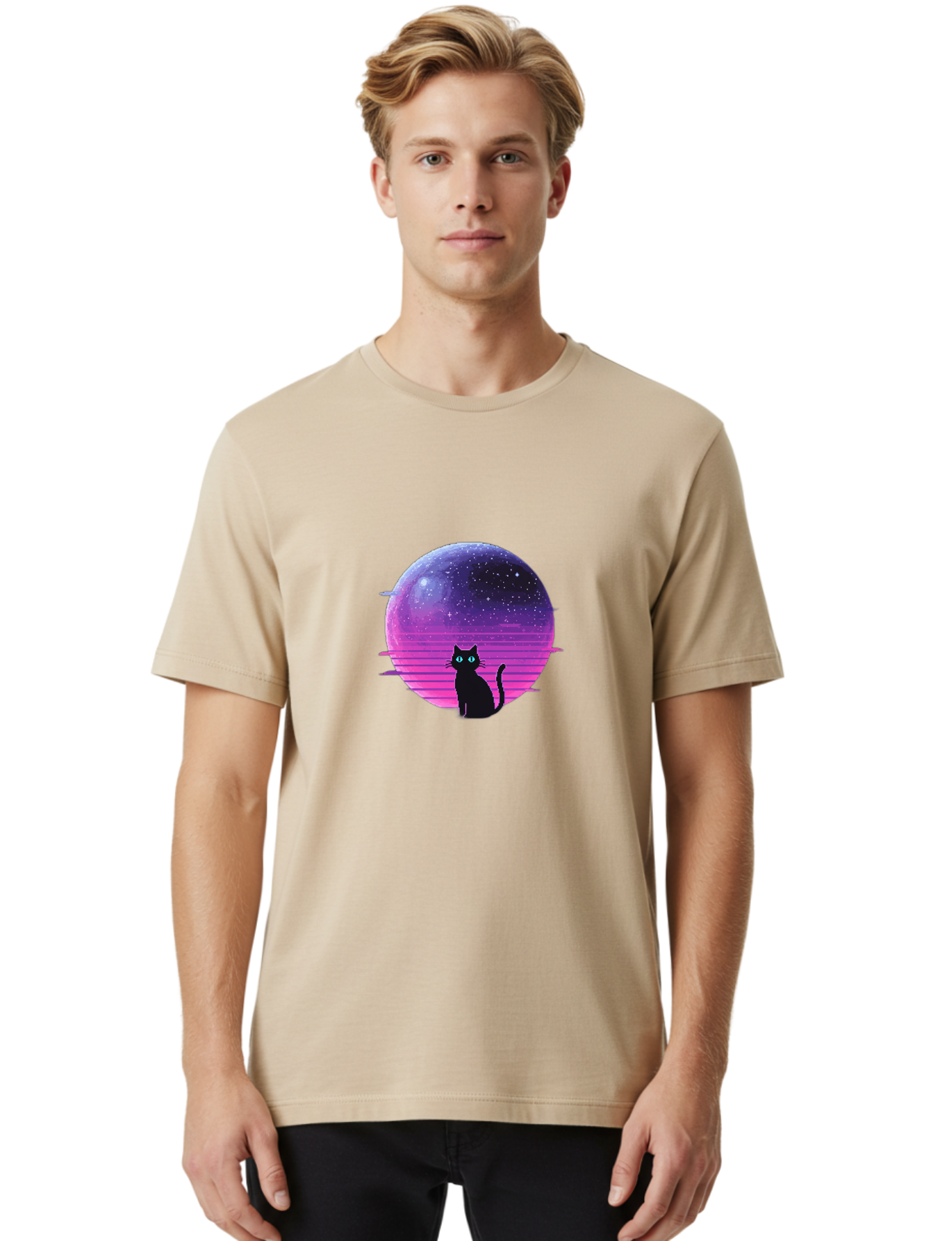 Cat-In-Retro-Sunset Men'S Graphic Tee, 100% Cotton, Comfortable Casual Summer Wear, Machine Washable, Vintage Camera, Old Camera, Antique Camera, Black Camera, Classic Photography, Photography Equipment, Nostalgic Device, Film Camera, Bai631