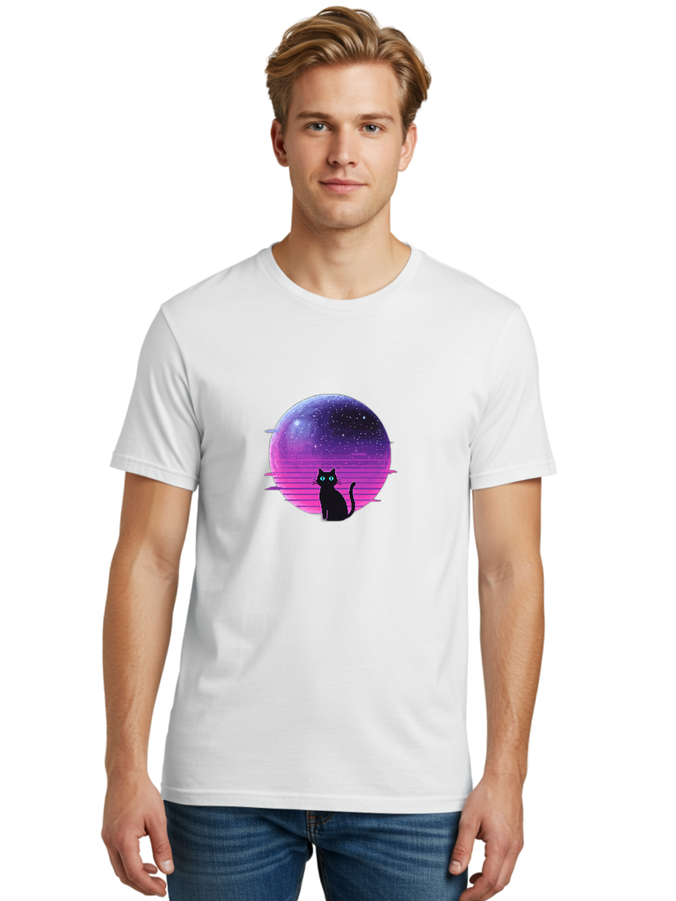 Cat-In-Retro-Sunset Men'S Graphic Tee, 100% Cotton, Comfortable Casual Summer Wear, Machine Washable, Vintage Camera, Old Camera, Antique Camera, Black Camera, Classic Photography, Photography Equipment, Nostalgic Device, Film Camera, Bai631