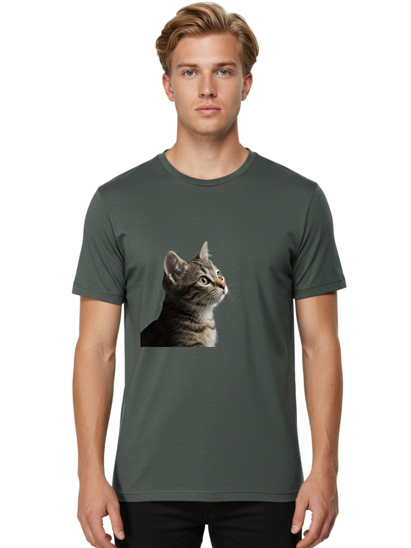 Cat-Looking-Up Men'S Graphic Tee, 100% Cotton, Comfortable Casual Summer Wear, Machine Washable, Vintage Camera, Old Camera, Antique Camera, Black Camera, Classic Photography, Photography Equipment, Nostalgic Device, Film Camera, Camera Art Bai633