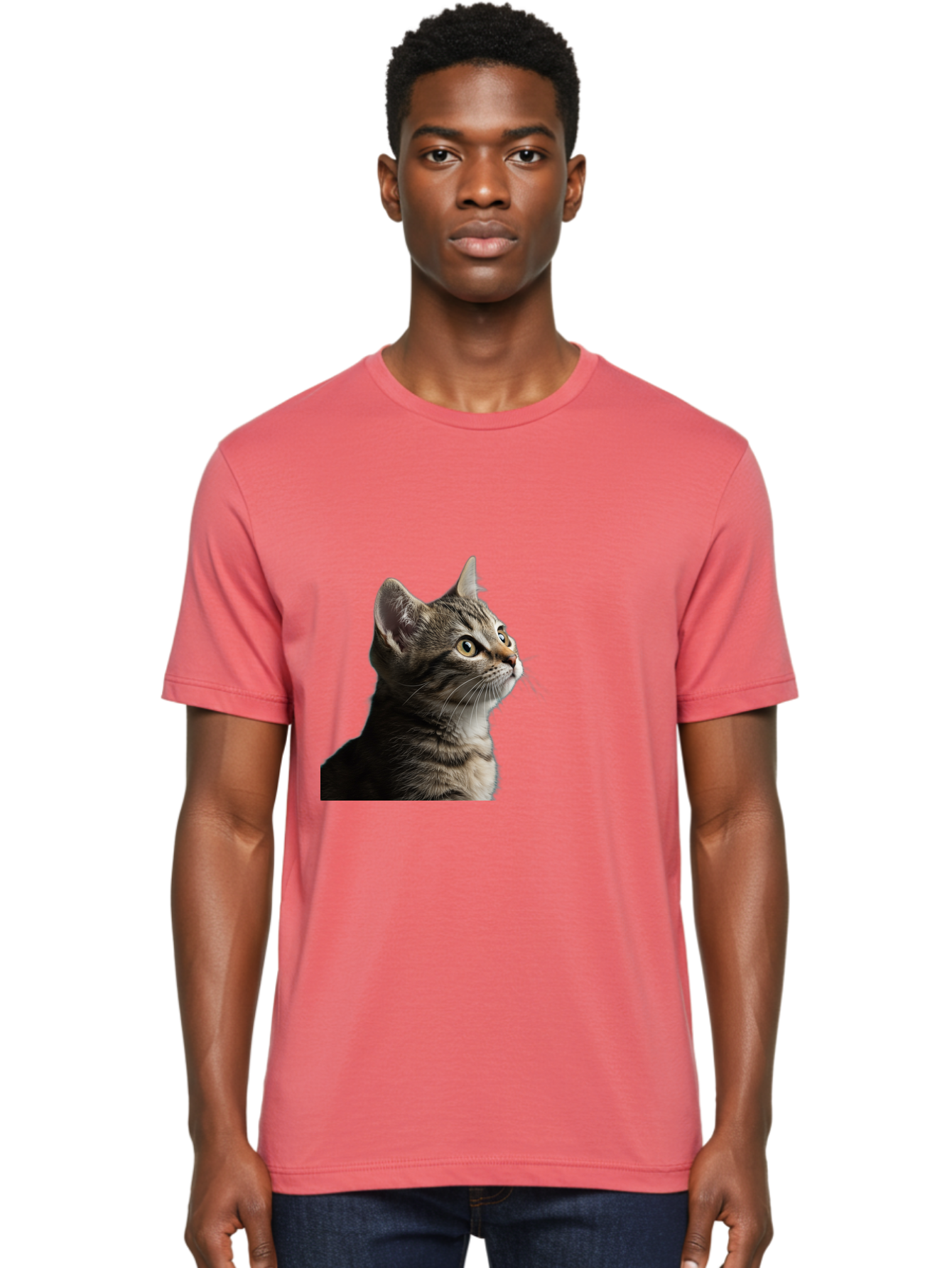 Cat-Looking-Up Men'S Graphic Tee, 100% Cotton, Comfortable Casual Summer Wear, Machine Washable, Vintage Camera, Old Camera, Antique Camera, Black Camera, Classic Photography, Photography Equipment, Nostalgic Device, Film Camera, Camera Art Bai633