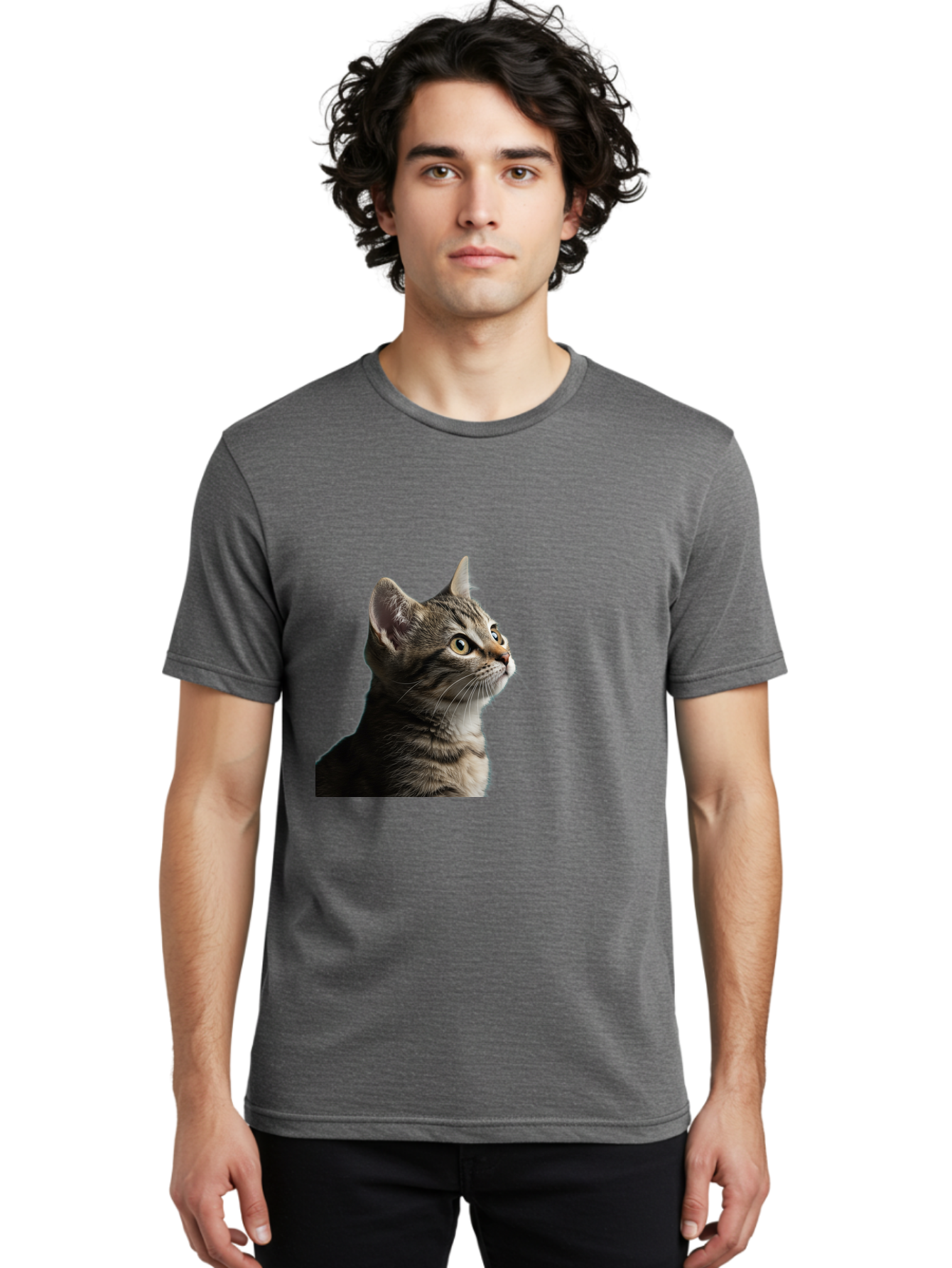 Cat-Looking-Up Men'S Graphic Tee, 100% Cotton, Comfortable Casual Summer Wear, Machine Washable, Vintage Camera, Old Camera, Antique Camera, Black Camera, Classic Photography, Photography Equipment, Nostalgic Device, Film Camera, Camera Art Bai633