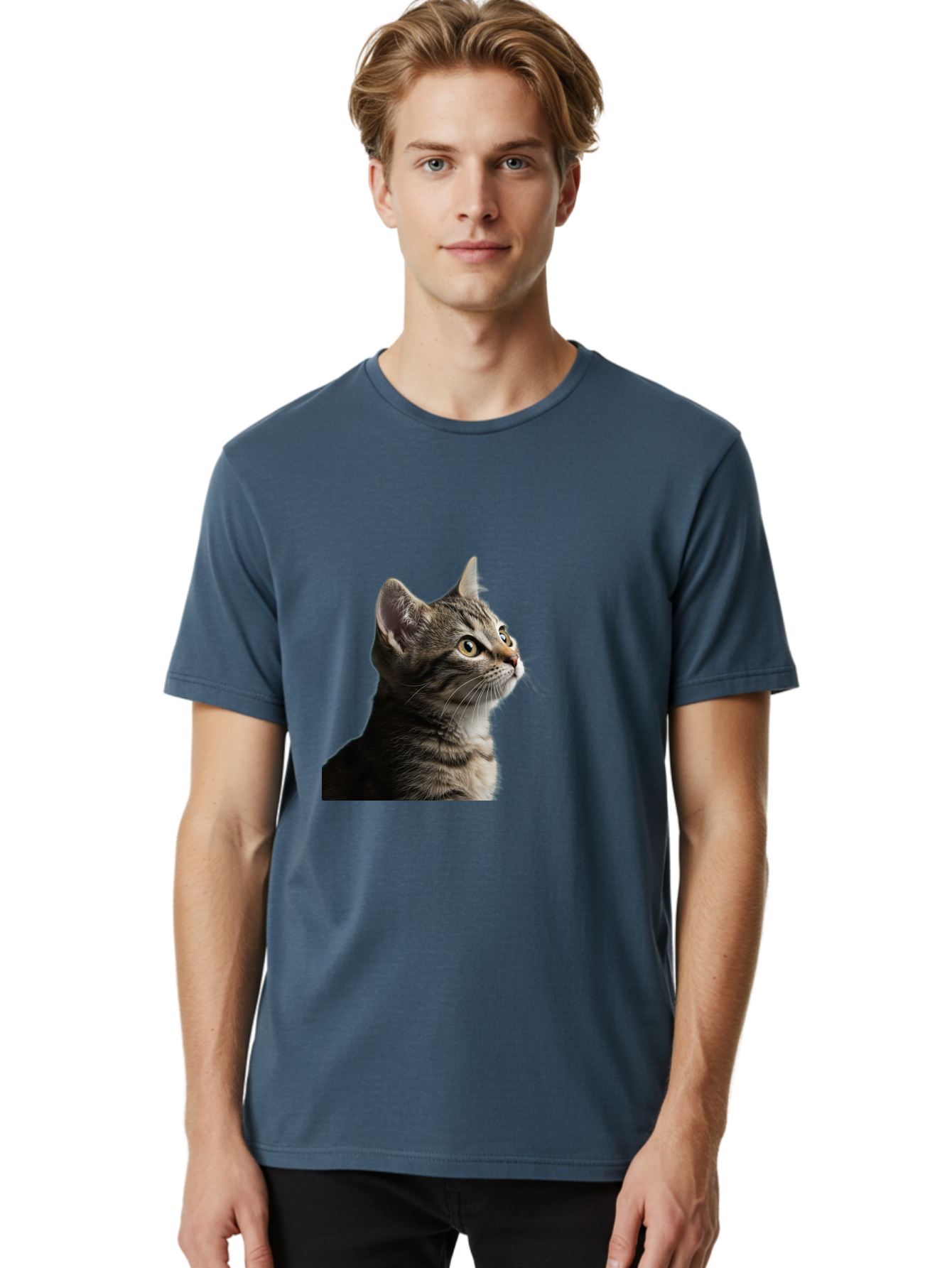 Cat-Looking-Up Men'S Graphic Tee, 100% Cotton, Comfortable Casual Summer Wear, Machine Washable, Vintage Camera, Old Camera, Antique Camera, Black Camera, Classic Photography, Photography Equipment, Nostalgic Device, Film Camera, Camera Art Bai633