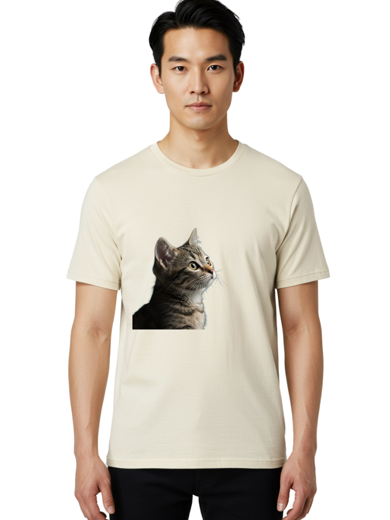 Cat-Looking-Up Men'S Graphic Tee, 100% Cotton, Comfortable Casual Summer Wear, Machine Washable, Vintage Camera, Old Camera, Antique Camera, Black Camera, Classic Photography, Photography Equipment, Nostalgic Device, Film Camera, Camera Art Bai633