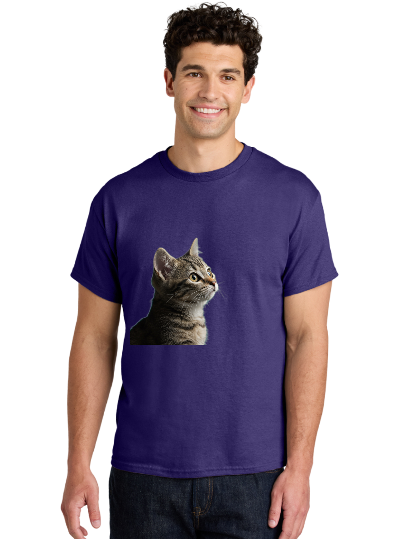 Cat-Looking-Up Men'S Graphic Tee, 100% Cotton, Comfortable Casual Summer Wear, Machine Washable, Vintage Camera, Old Camera, Antique Camera, Black Camera, Classic Photography, Photography Equipment, Nostalgic Device, Film Camera, Camera Art Bai633