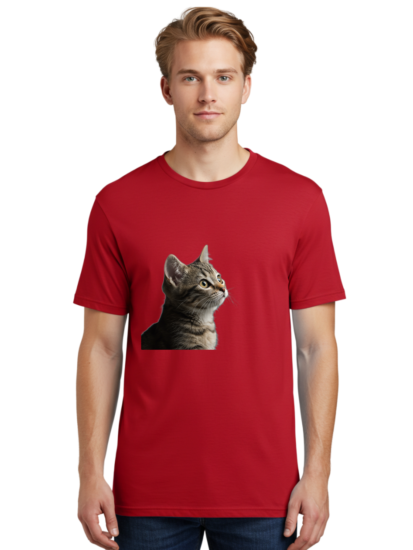 Cat-Looking-Up Men'S Graphic Tee, 100% Cotton, Comfortable Casual Summer Wear, Machine Washable, Vintage Camera, Old Camera, Antique Camera, Black Camera, Classic Photography, Photography Equipment, Nostalgic Device, Film Camera, Camera Art Bai633