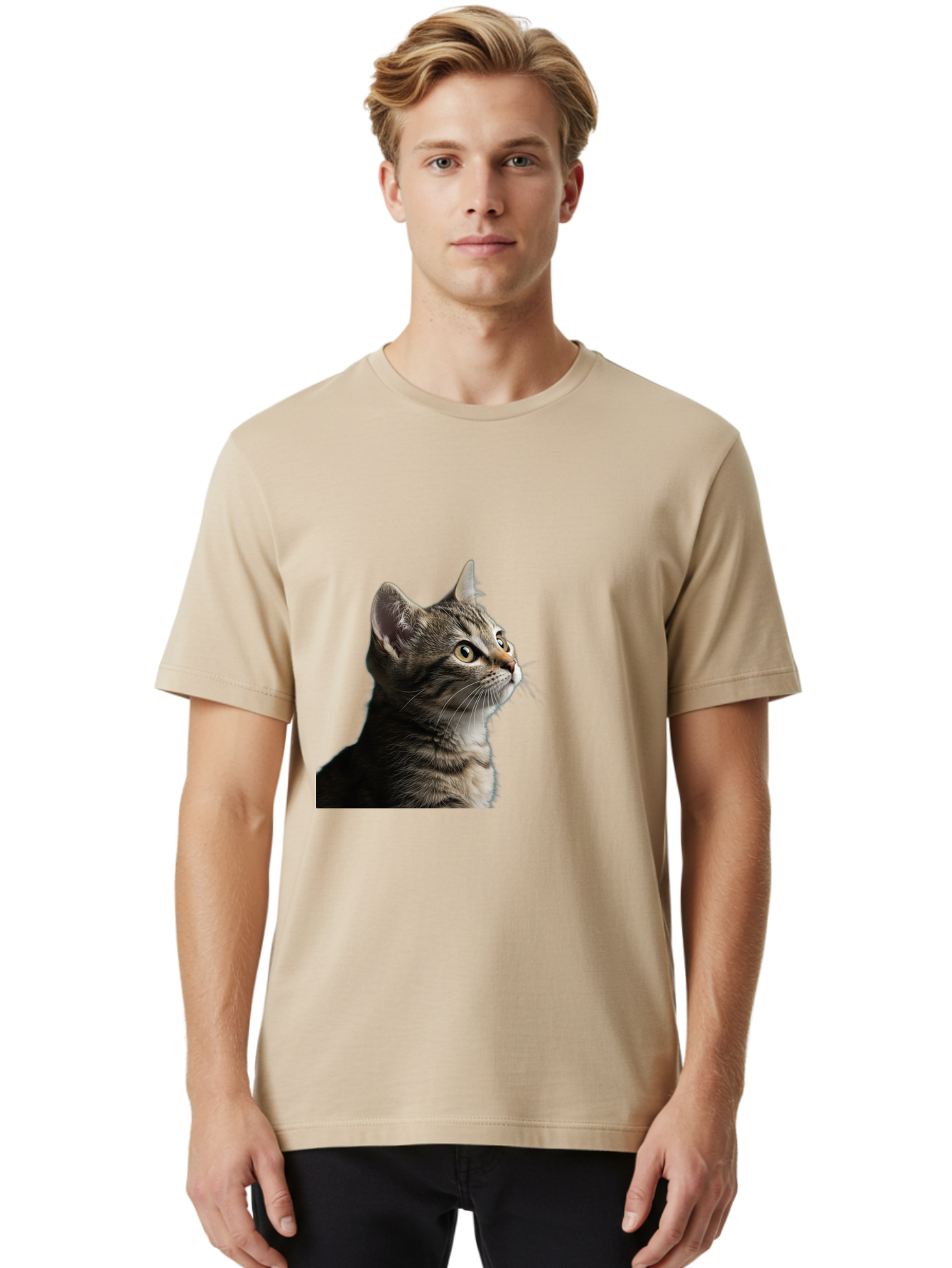 Cat-Looking-Up Men'S Graphic Tee, 100% Cotton, Comfortable Casual Summer Wear, Machine Washable, Vintage Camera, Old Camera, Antique Camera, Black Camera, Classic Photography, Photography Equipment, Nostalgic Device, Film Camera, Camera Art Bai633