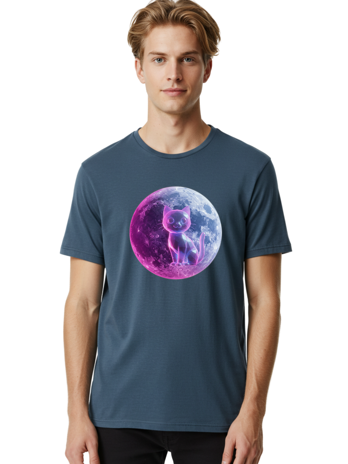 Cat-On-The-Moon-1 Men'S Graphic Tee, 100% Cotton, Comfortable Casual Summer Wear, Machine Washable, Vintage Camera, Old Camera, Antique Camera, Black Camera, Classic Photography, Photography Equipment, Nostalgic Device, Film Camera, Camera Art Bai638
