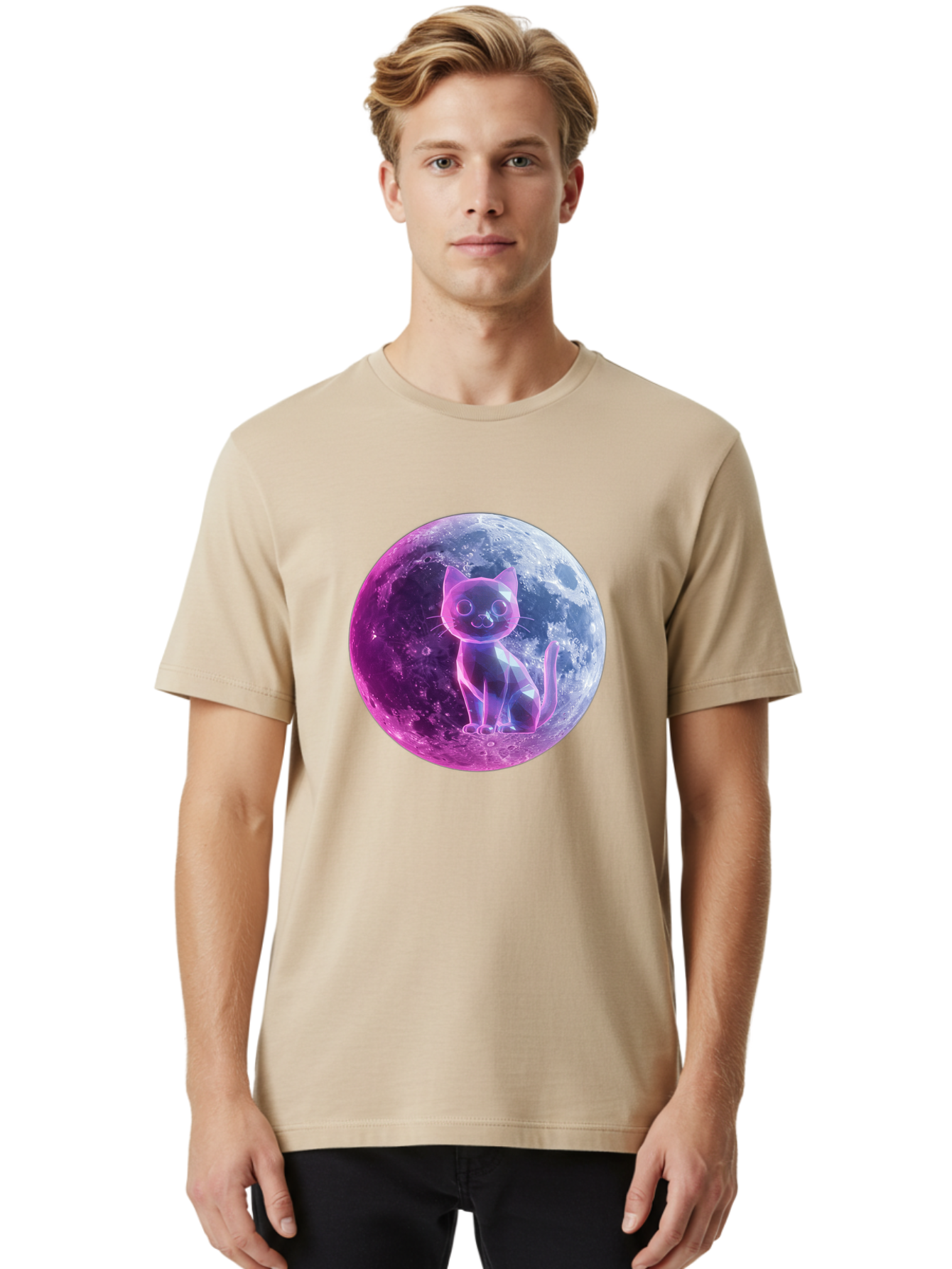 Cat-On-The-Moon-1 Men'S Graphic Tee, 100% Cotton, Comfortable Casual Summer Wear, Machine Washable, Vintage Camera, Old Camera, Antique Camera, Black Camera, Classic Photography, Photography Equipment, Nostalgic Device, Film Camera, Camera Art Bai638