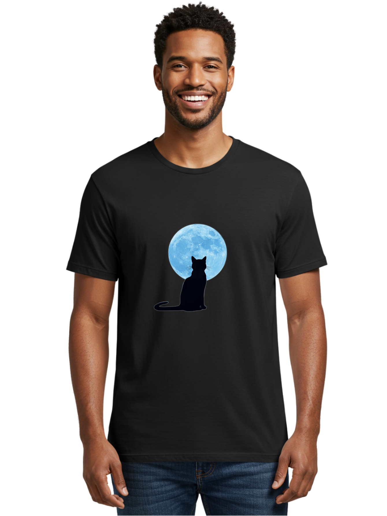 Cat-Silhouette-Full-Moon Men'S Graphic Tee, 100% Cotton, Comfortable Casual Summer Wear, Machine Washable, Vintage Camera, Old Camera, Antique Camera, Black Camera, Classic Photography, Photography Equipment, Nostalgic Device, Film Camera, Bai640
