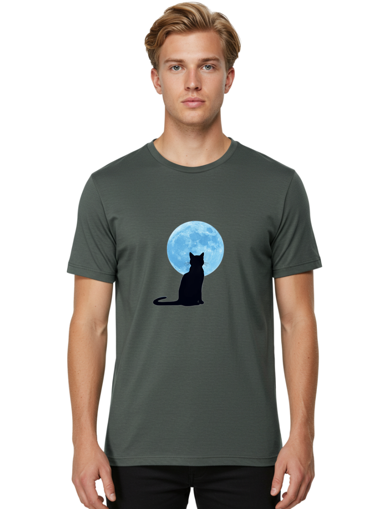 Cat-Silhouette-Full-Moon Men'S Graphic Tee, 100% Cotton, Comfortable Casual Summer Wear, Machine Washable, Vintage Camera, Old Camera, Antique Camera, Black Camera, Classic Photography, Photography Equipment, Nostalgic Device, Film Camera, Bai640