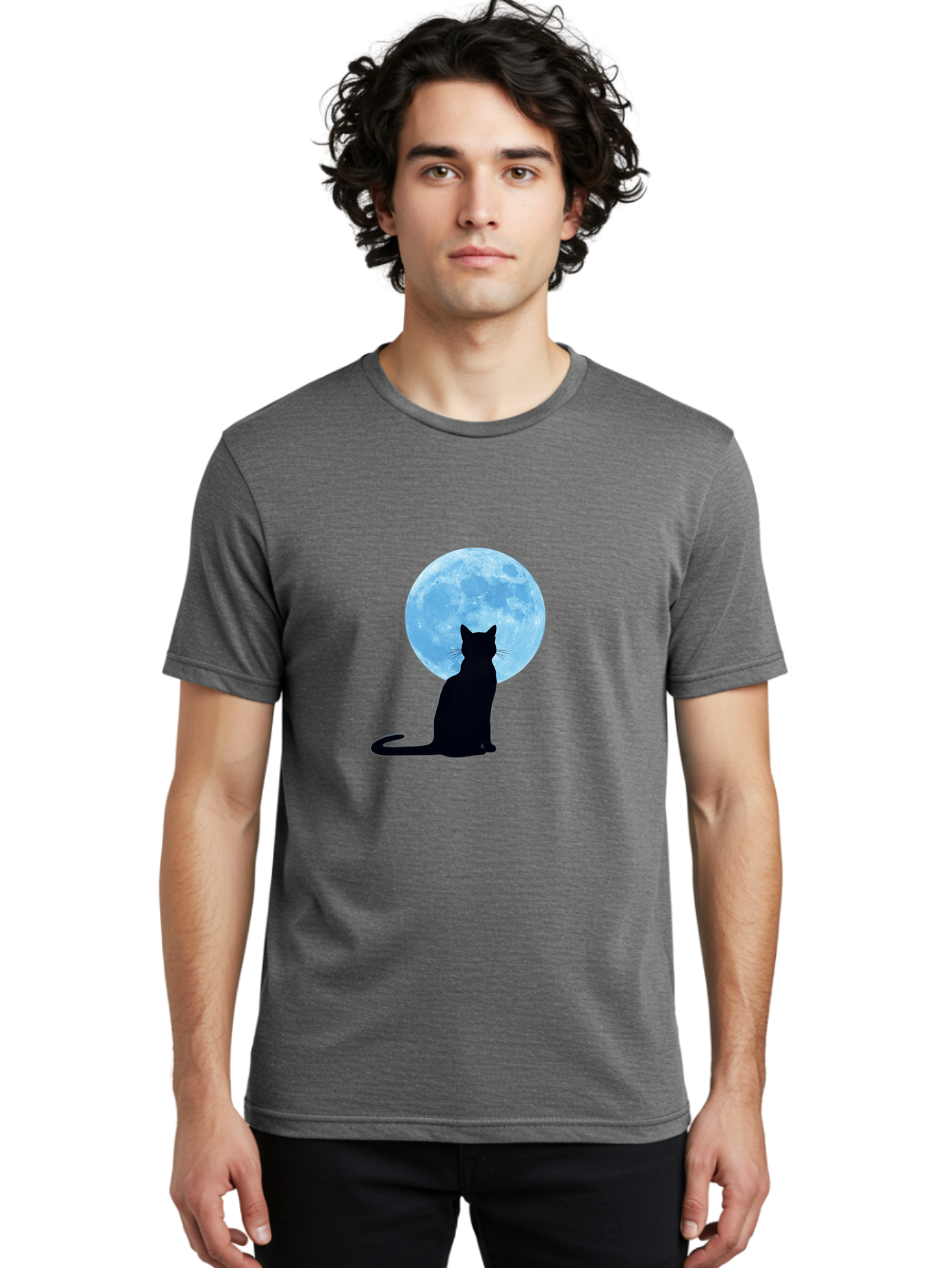 Cat-Silhouette-Full-Moon Men'S Graphic Tee, 100% Cotton, Comfortable Casual Summer Wear, Machine Washable, Vintage Camera, Old Camera, Antique Camera, Black Camera, Classic Photography, Photography Equipment, Nostalgic Device, Film Camera, Bai640