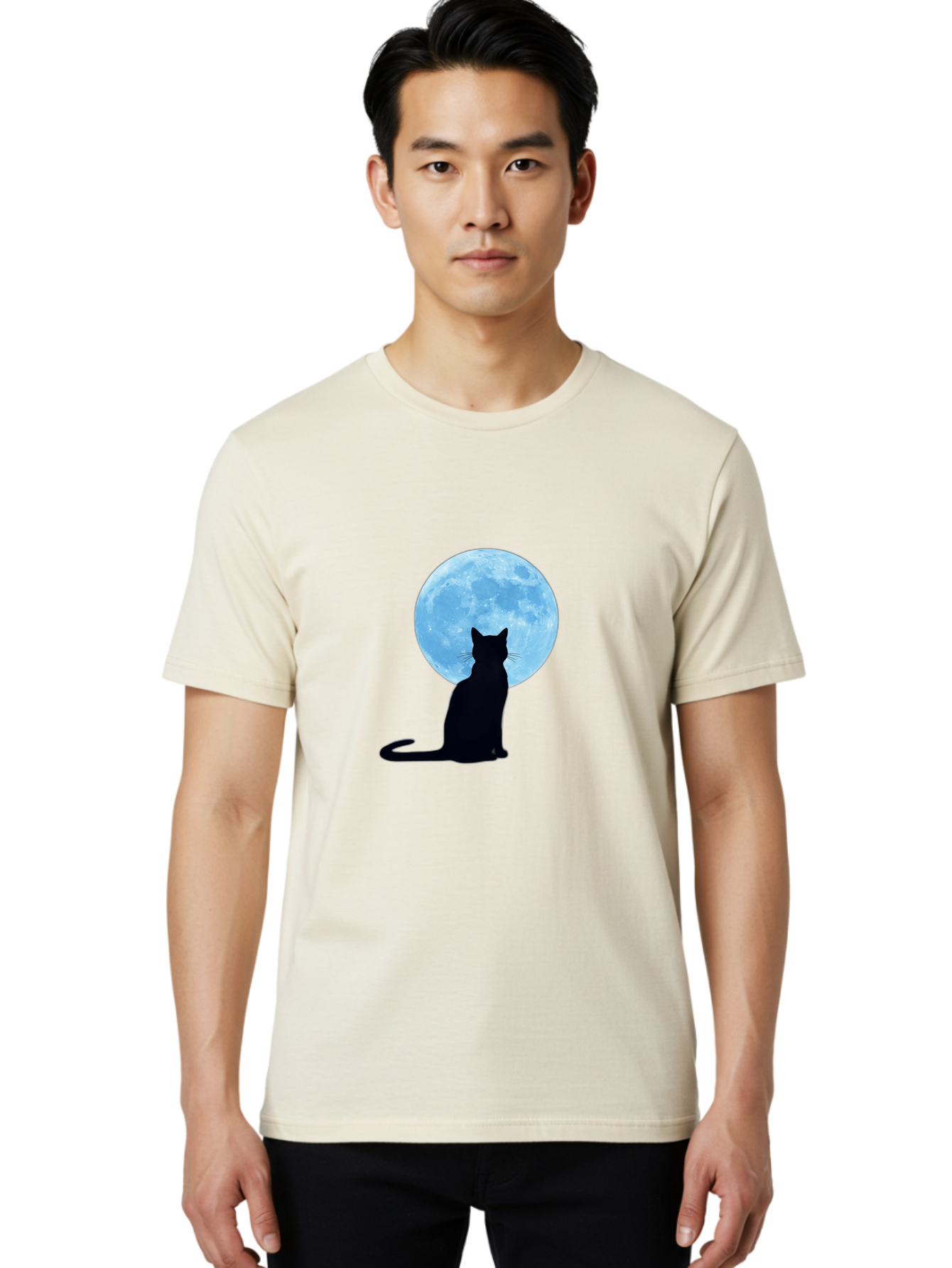 Cat-Silhouette-Full-Moon Men'S Graphic Tee, 100% Cotton, Comfortable Casual Summer Wear, Machine Washable, Vintage Camera, Old Camera, Antique Camera, Black Camera, Classic Photography, Photography Equipment, Nostalgic Device, Film Camera, Bai640