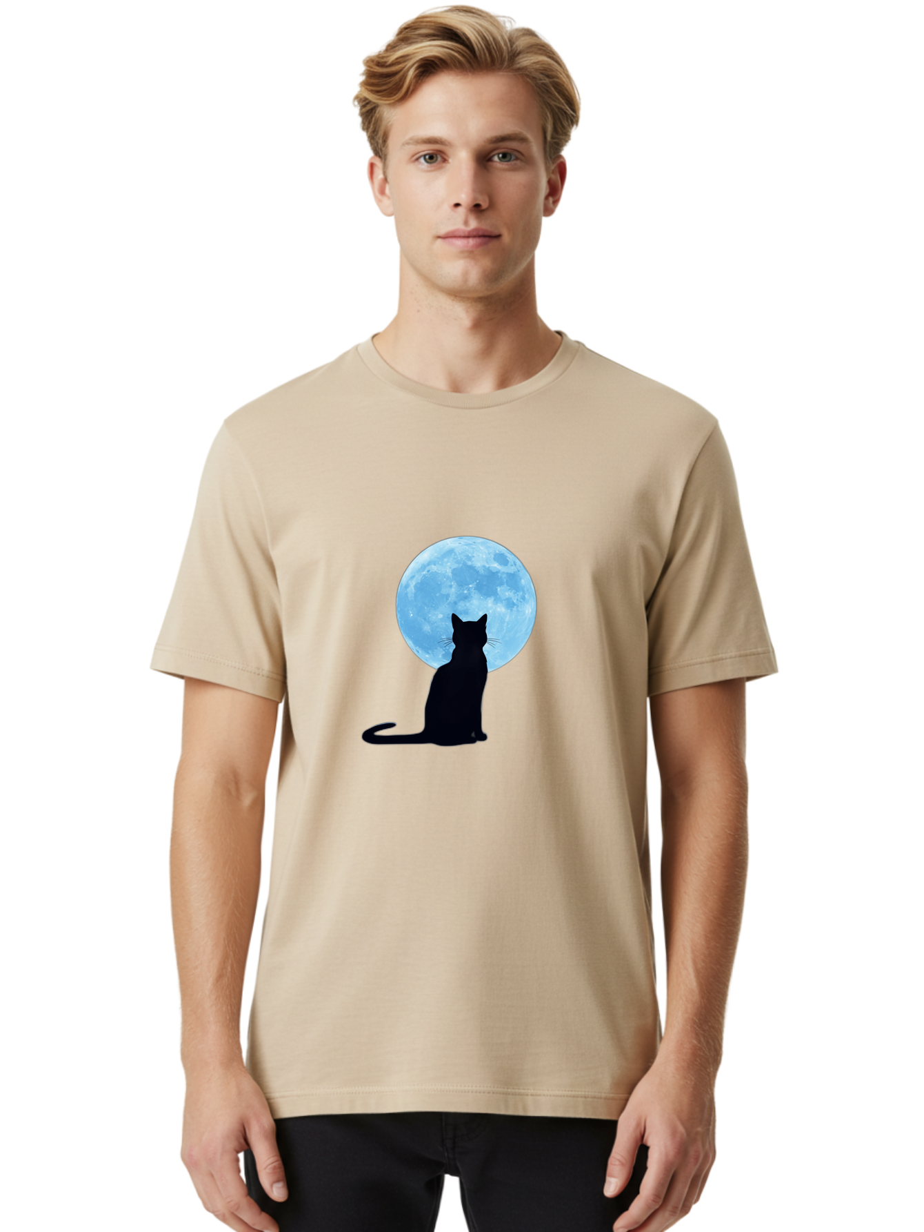 Cat-Silhouette-Full-Moon Men'S Graphic Tee, 100% Cotton, Comfortable Casual Summer Wear, Machine Washable, Vintage Camera, Old Camera, Antique Camera, Black Camera, Classic Photography, Photography Equipment, Nostalgic Device, Film Camera, Bai640