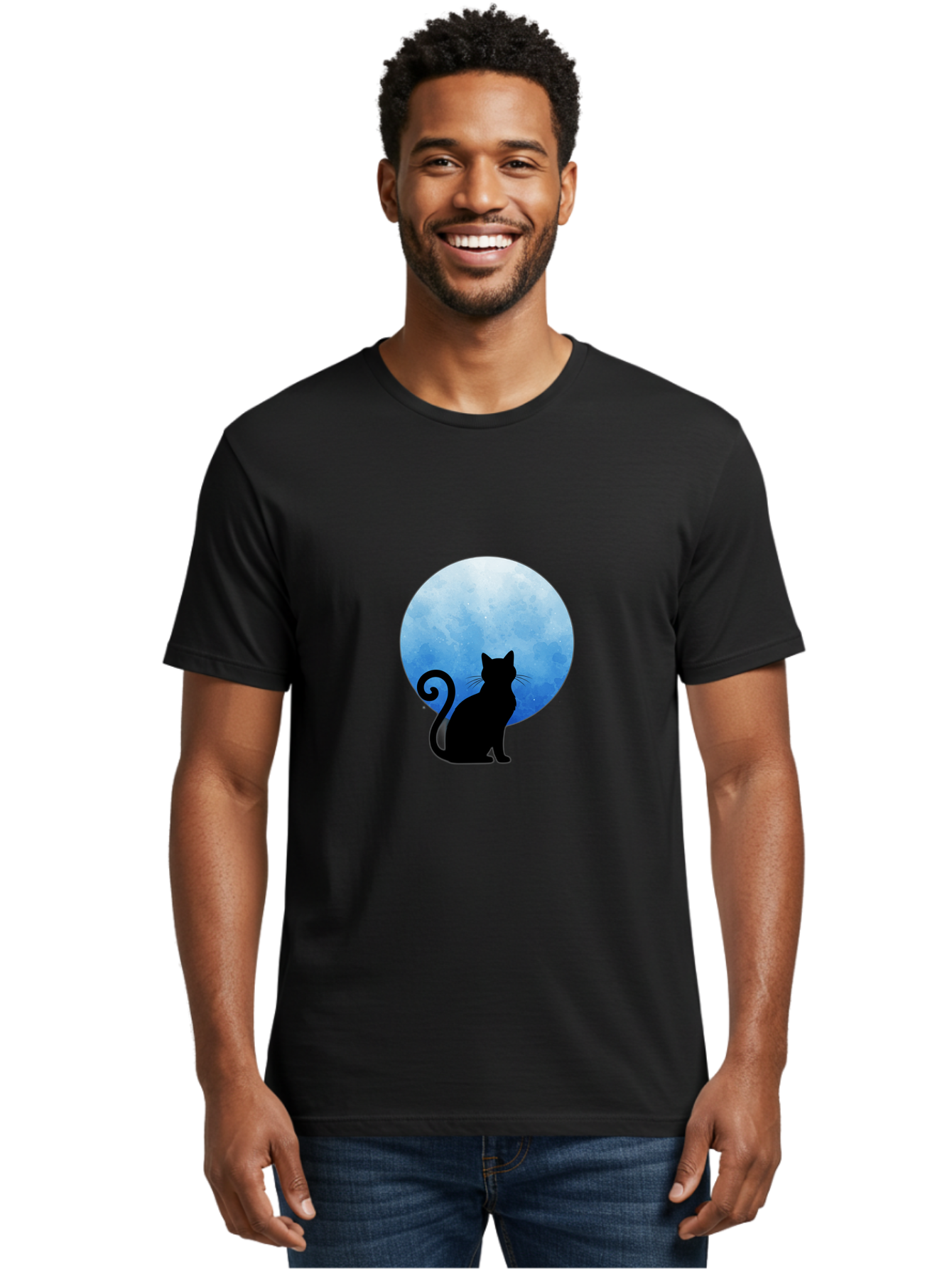 Cat-Silhouette-Moon-1 Men'S Graphic Tee, 100% Cotton, Comfortable Casual Summer Wear, Machine Washable, Vintage Camera, Old Camera, Antique Camera, Black Camera, Classic Photography, Photography Equipment, Nostalgic Device, Film Camera, Bai641