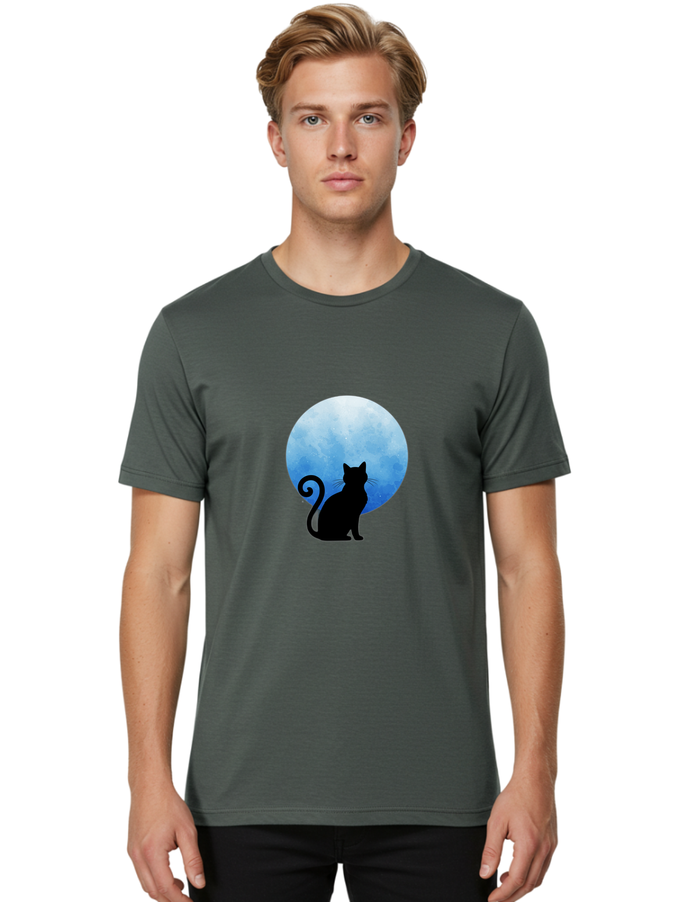 Cat-Silhouette-Moon-1 Men'S Graphic Tee, 100% Cotton, Comfortable Casual Summer Wear, Machine Washable, Vintage Camera, Old Camera, Antique Camera, Black Camera, Classic Photography, Photography Equipment, Nostalgic Device, Film Camera, Bai641