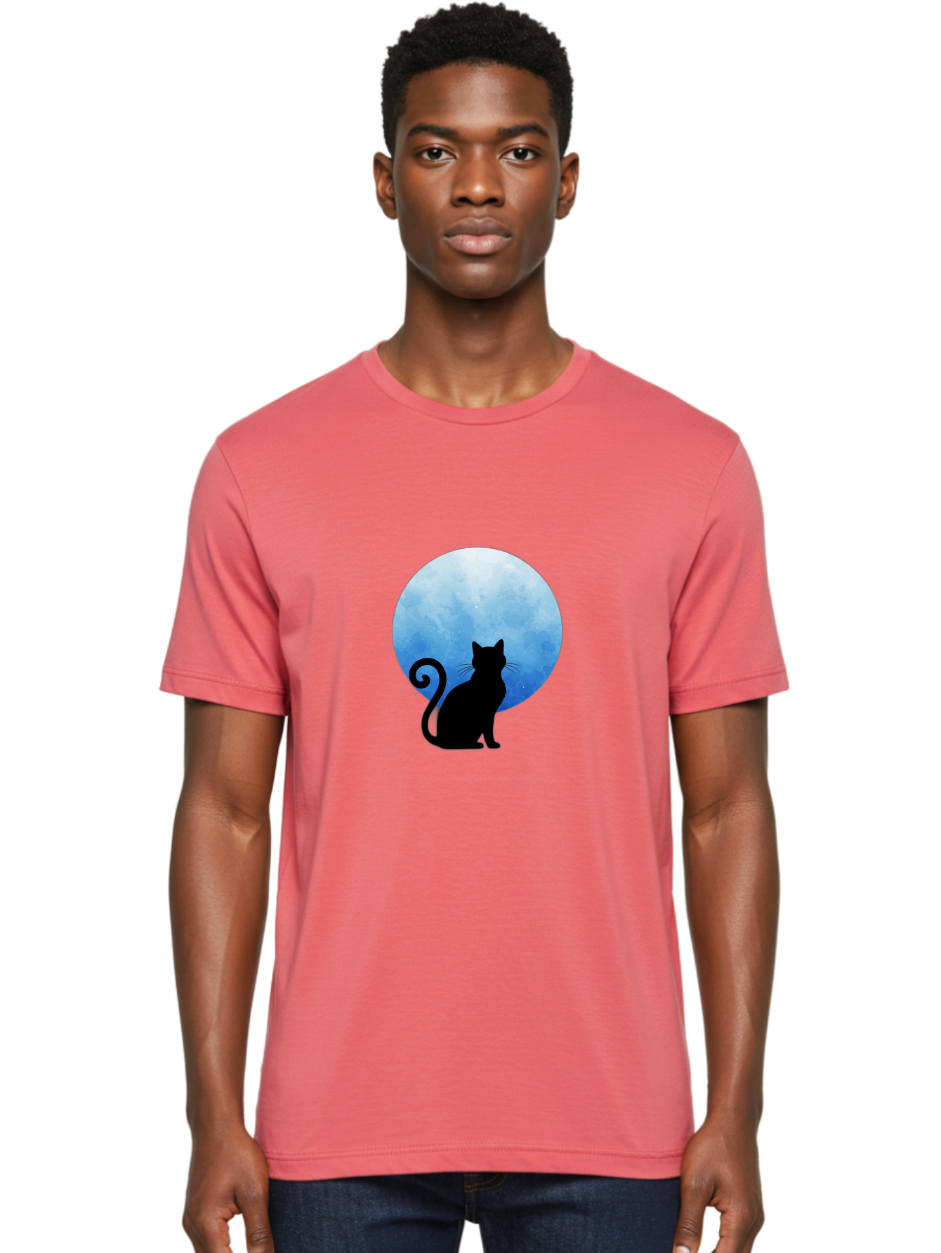 Cat-Silhouette-Moon-1 Men'S Graphic Tee, 100% Cotton, Comfortable Casual Summer Wear, Machine Washable, Vintage Camera, Old Camera, Antique Camera, Black Camera, Classic Photography, Photography Equipment, Nostalgic Device, Film Camera, Bai641