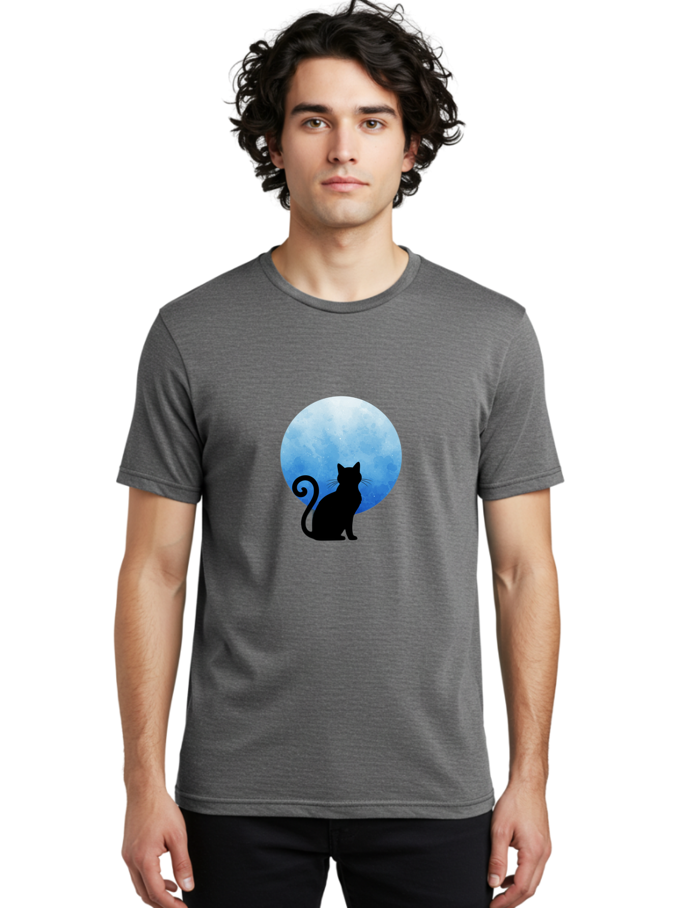 Cat-Silhouette-Moon-1 Men'S Graphic Tee, 100% Cotton, Comfortable Casual Summer Wear, Machine Washable, Vintage Camera, Old Camera, Antique Camera, Black Camera, Classic Photography, Photography Equipment, Nostalgic Device, Film Camera, Bai641