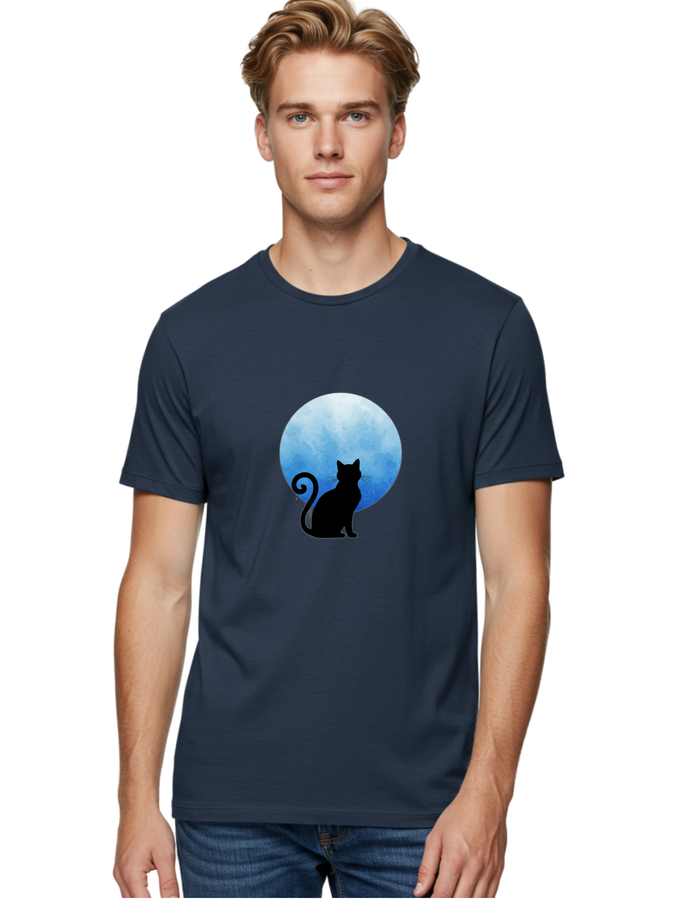 Cat-Silhouette-Moon-1 Men'S Graphic Tee, 100% Cotton, Comfortable Casual Summer Wear, Machine Washable, Vintage Camera, Old Camera, Antique Camera, Black Camera, Classic Photography, Photography Equipment, Nostalgic Device, Film Camera, Bai641