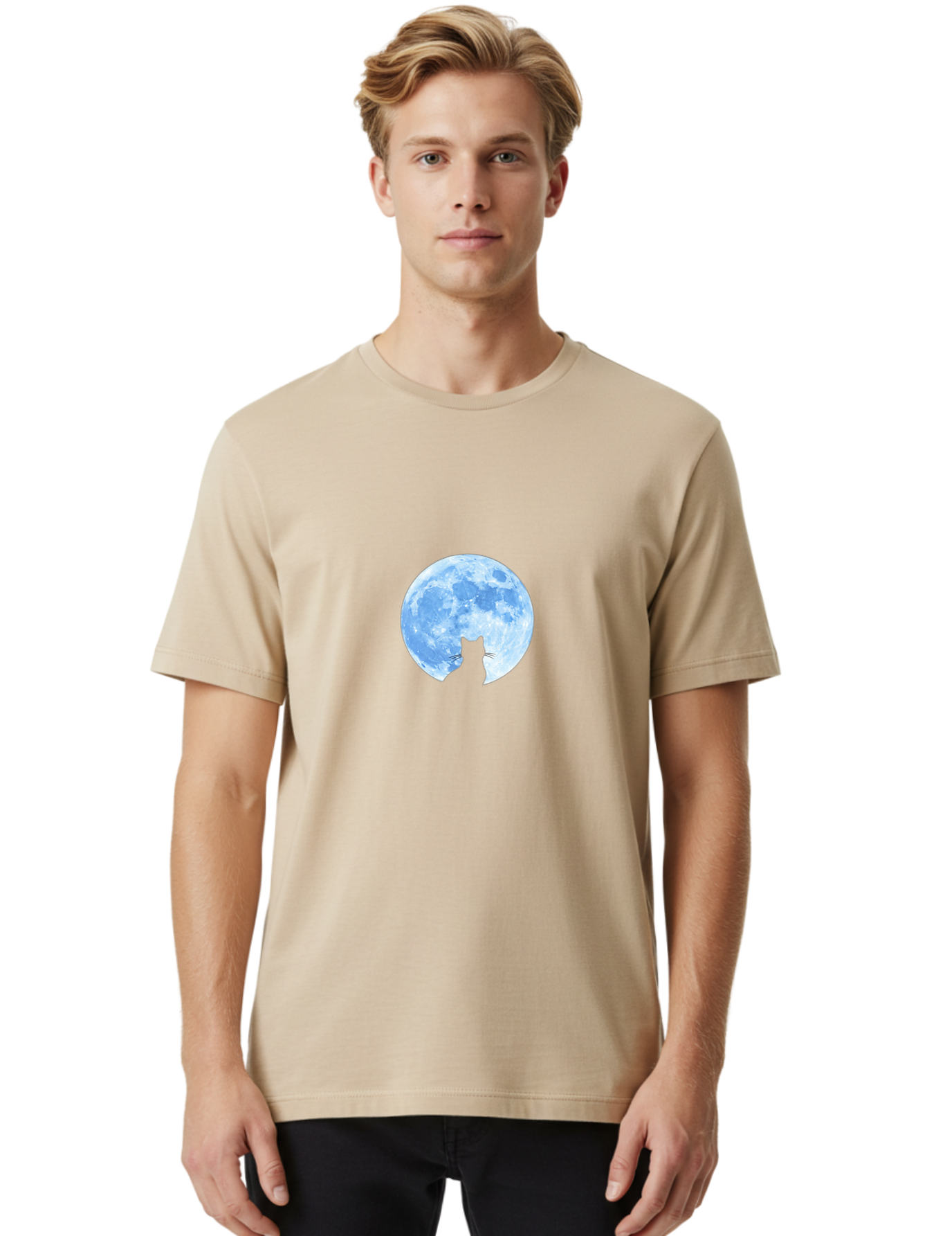 Cat-Silhouette-Moon-2 Men'S Graphic Tee, 100% Cotton, Comfortable Casual Summer Wear, Machine Washable, Vintage Camera, Old Camera, Antique Camera, Black Camera, Classic Photography, Photography Equipment, Nostalgic Device, Film Camera, Bai642