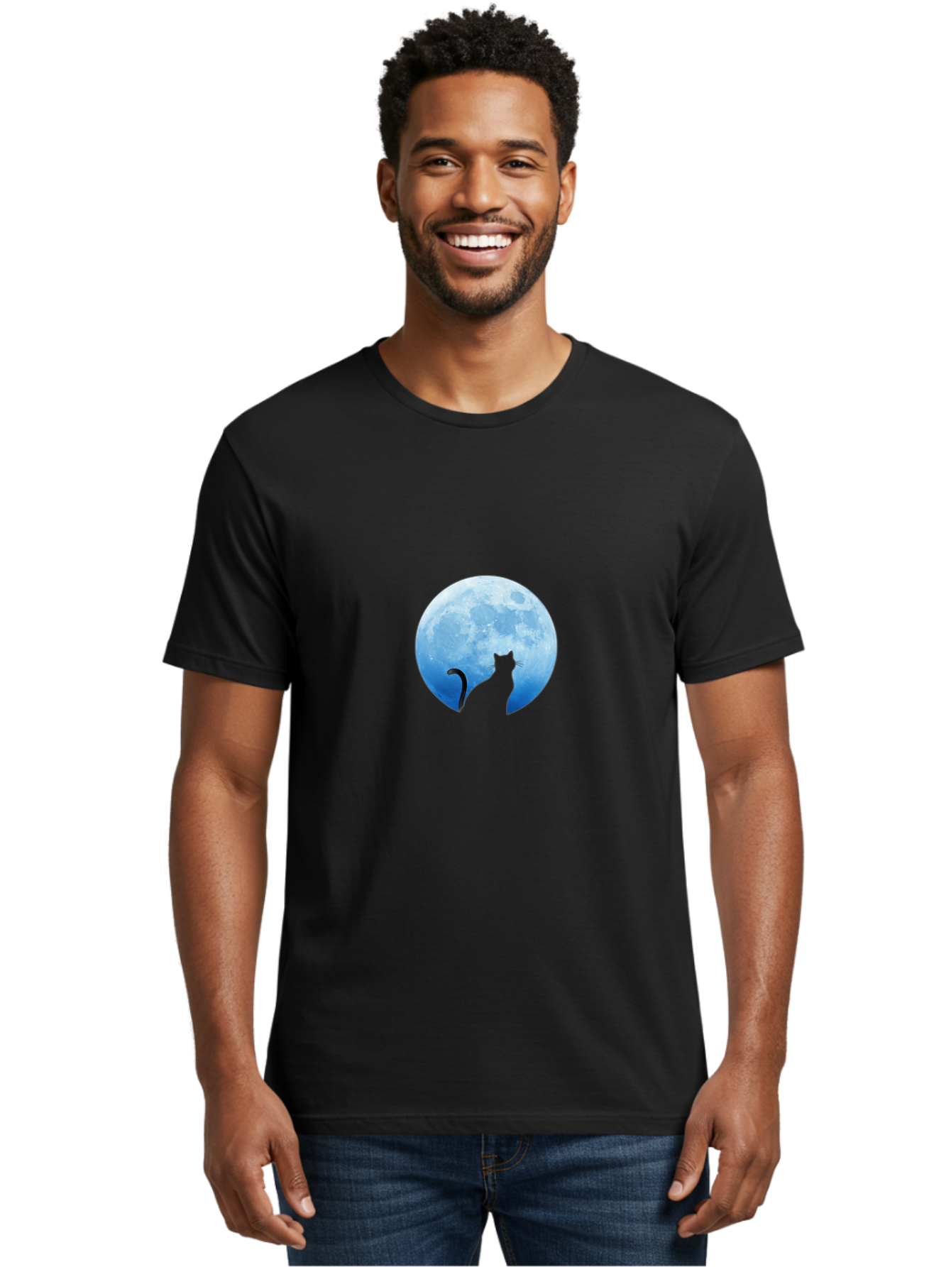 Cat-Silhouette-Moon Men'S Graphic Tee, 100% Cotton, Comfortable Casual Summer Wear, Machine Washable, Vintage Camera, Old Camera, Antique Camera, Black Camera, Classic Photography, Photography Equipment, Nostalgic Device, Film Camera, Bai643