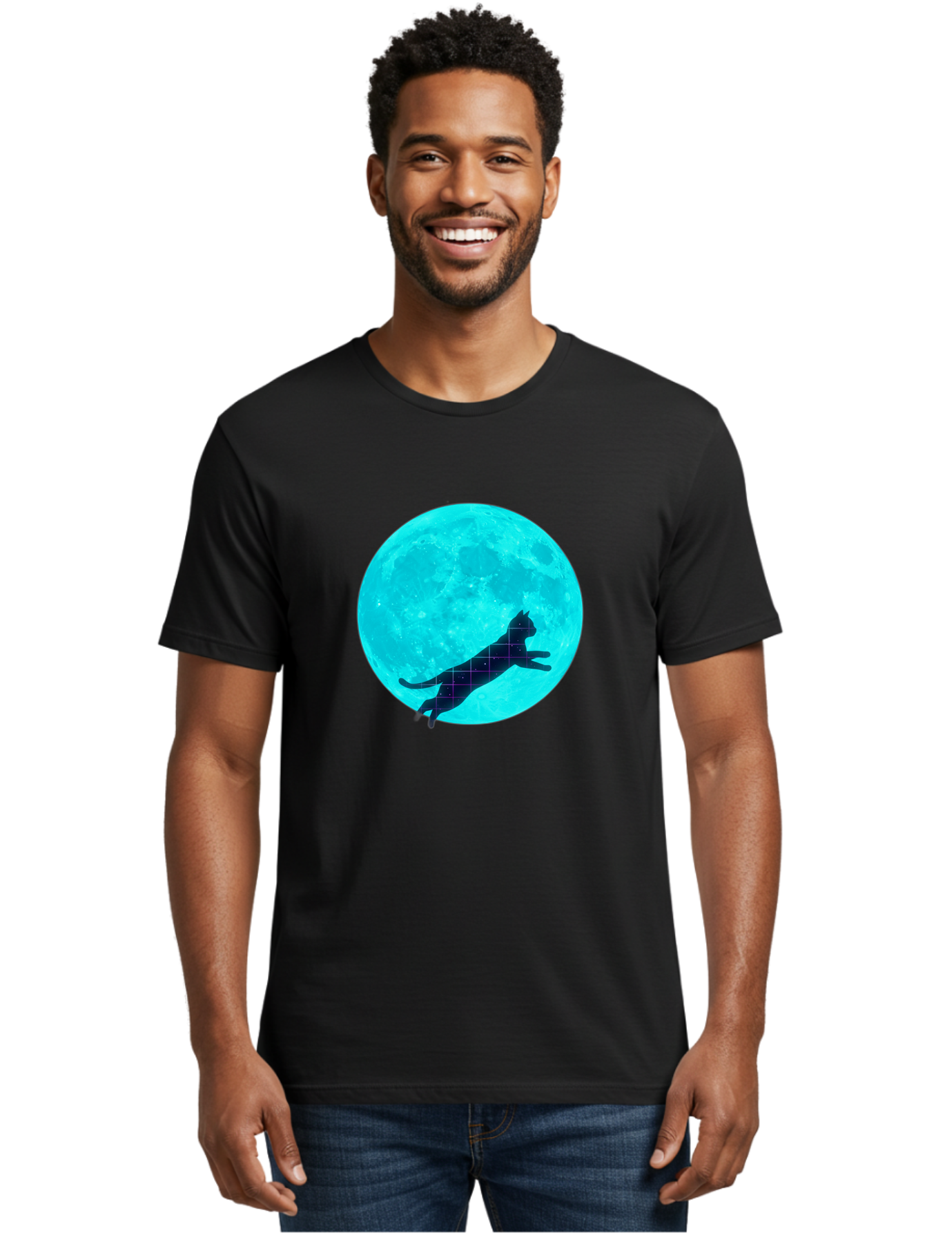 Cat-Silhouette-On-Moon Men'S Graphic Tee, 100% Cotton, Comfortable Casual Summer Wear, Machine Washable, Vintage Camera, Old Camera, Antique Camera, Black Camera, Classic Photography, Photography Equipment, Nostalgic Device, Film Camera, Bai644