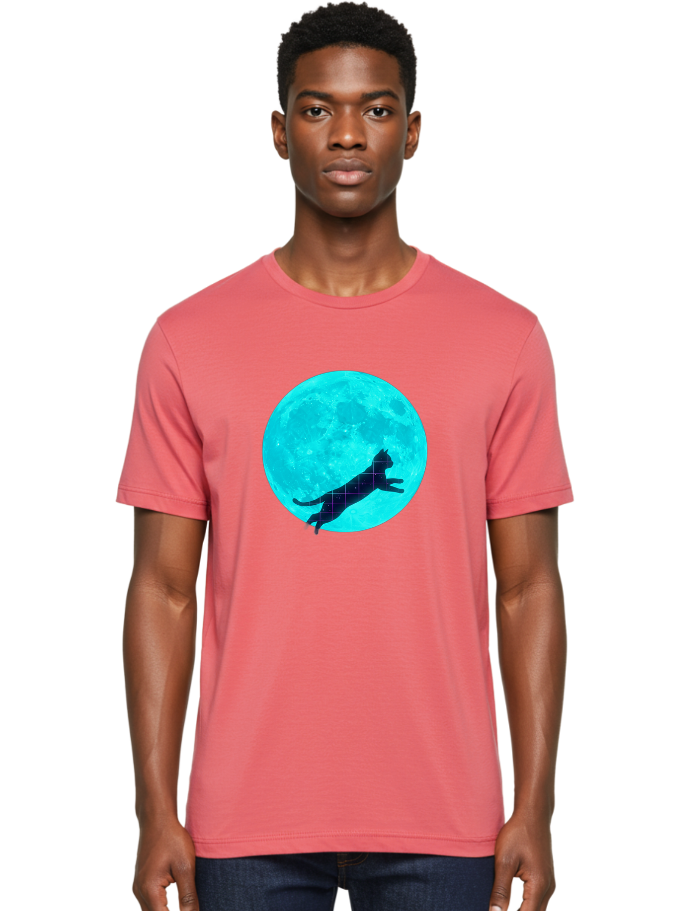 Cat-Silhouette-On-Moon Men'S Graphic Tee, 100% Cotton, Comfortable Casual Summer Wear, Machine Washable, Vintage Camera, Old Camera, Antique Camera, Black Camera, Classic Photography, Photography Equipment, Nostalgic Device, Film Camera, Bai644