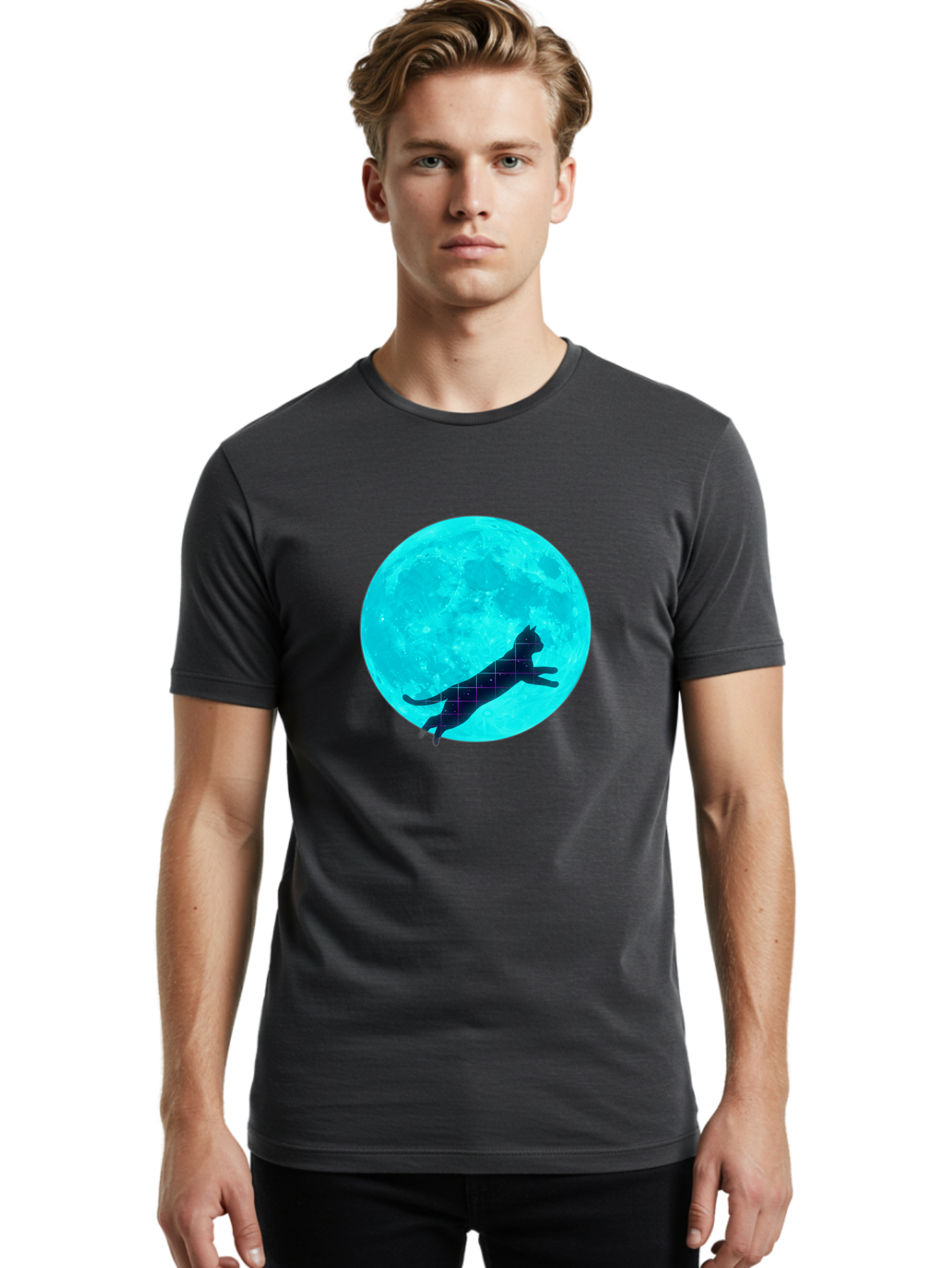 Cat-Silhouette-On-Moon Men'S Graphic Tee, 100% Cotton, Comfortable Casual Summer Wear, Machine Washable, Vintage Camera, Old Camera, Antique Camera, Black Camera, Classic Photography, Photography Equipment, Nostalgic Device, Film Camera, Bai644