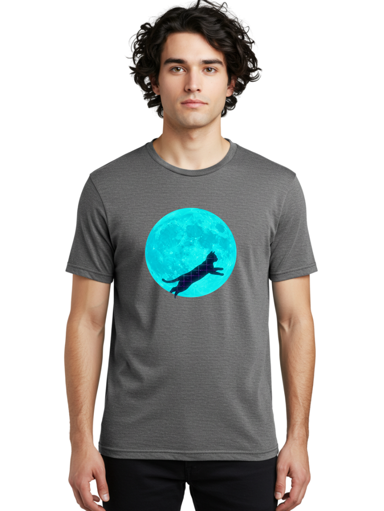 Cat-Silhouette-On-Moon Men'S Graphic Tee, 100% Cotton, Comfortable Casual Summer Wear, Machine Washable, Vintage Camera, Old Camera, Antique Camera, Black Camera, Classic Photography, Photography Equipment, Nostalgic Device, Film Camera, Bai644