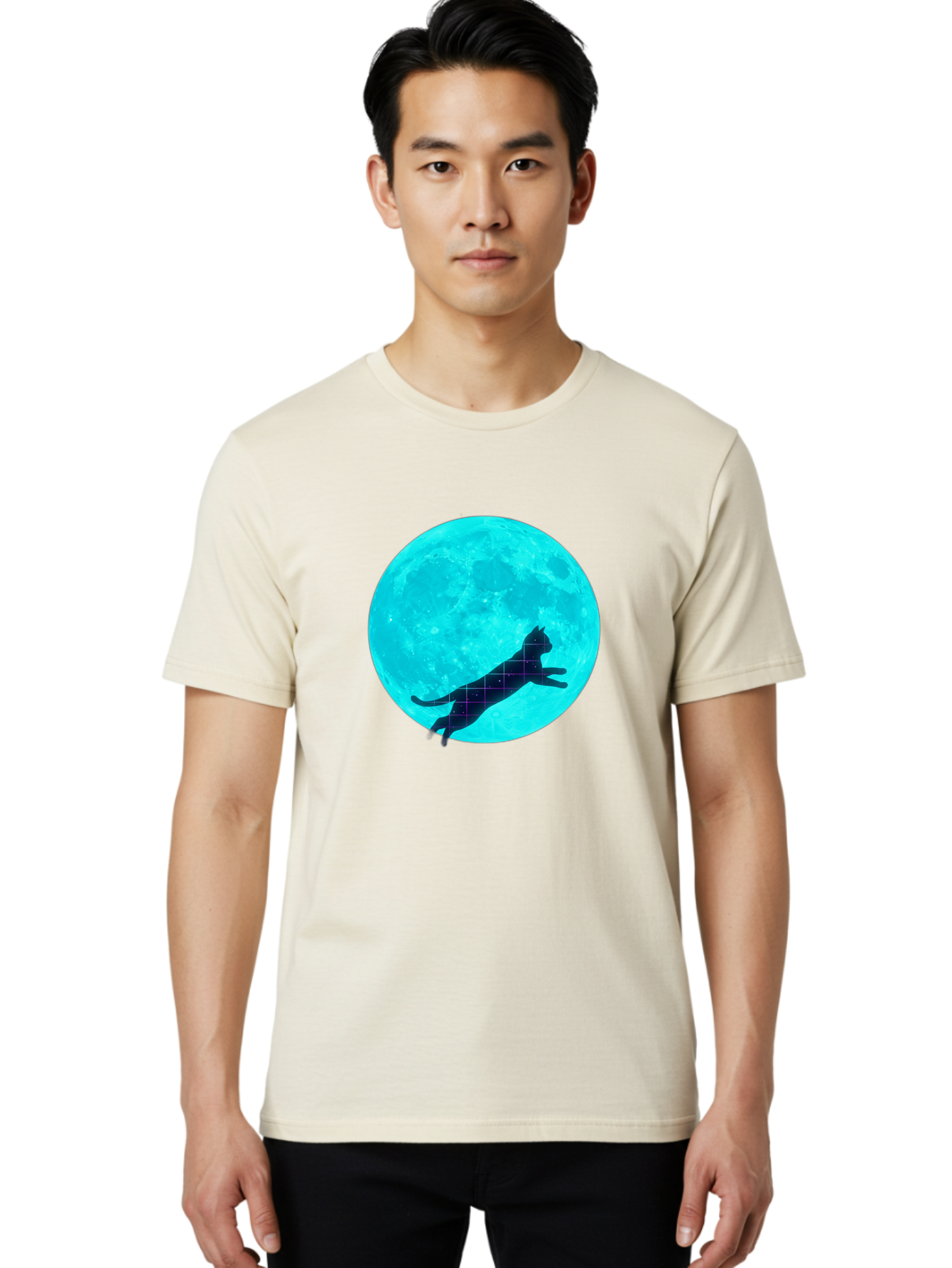 Cat-Silhouette-On-Moon Men'S Graphic Tee, 100% Cotton, Comfortable Casual Summer Wear, Machine Washable, Vintage Camera, Old Camera, Antique Camera, Black Camera, Classic Photography, Photography Equipment, Nostalgic Device, Film Camera, Bai644