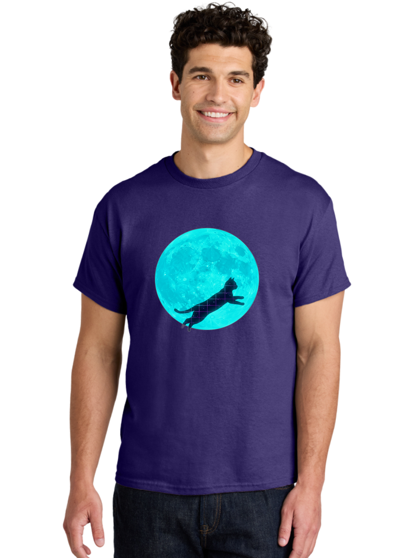 Cat-Silhouette-On-Moon Men'S Graphic Tee, 100% Cotton, Comfortable Casual Summer Wear, Machine Washable, Vintage Camera, Old Camera, Antique Camera, Black Camera, Classic Photography, Photography Equipment, Nostalgic Device, Film Camera, Bai644