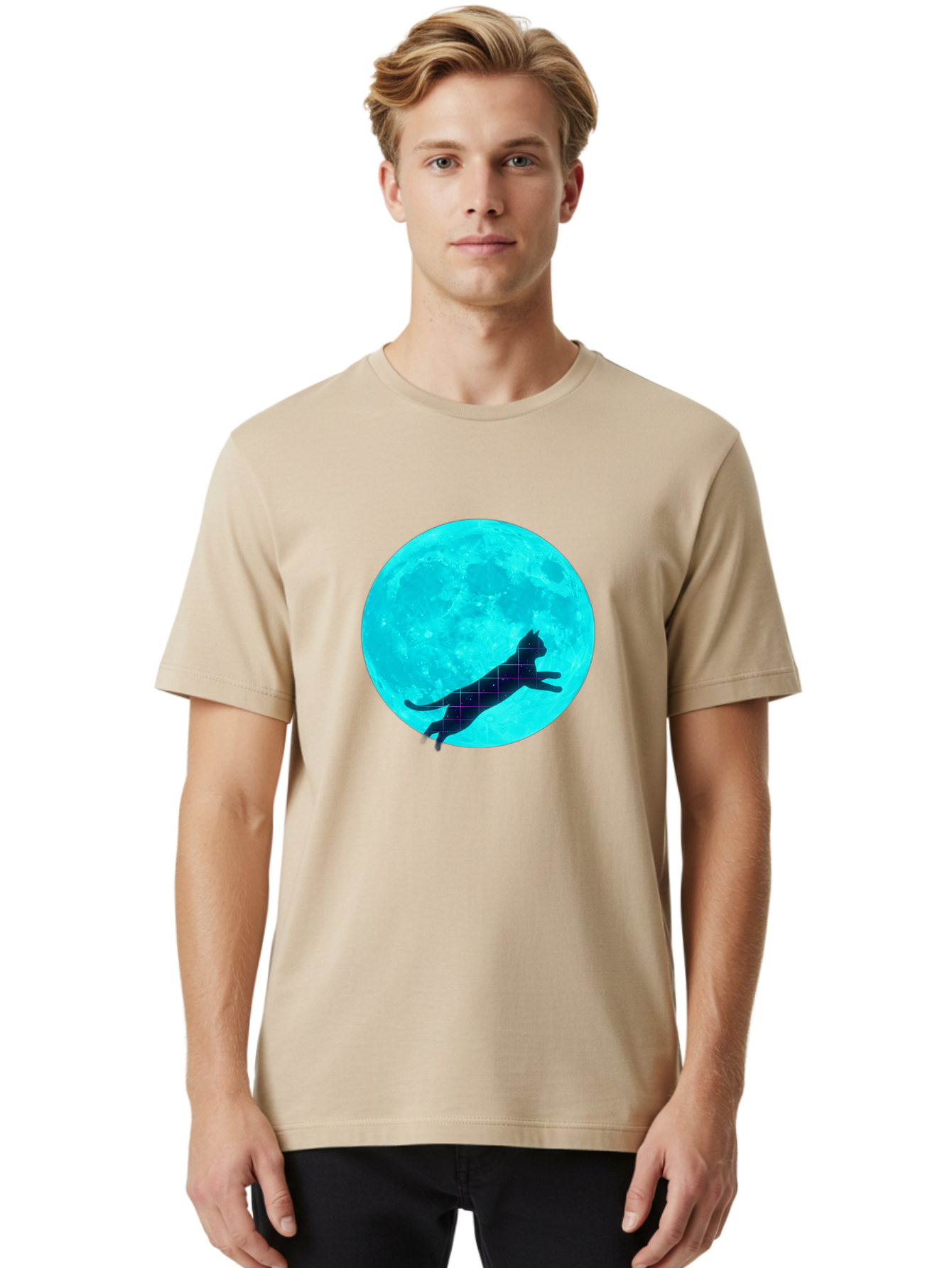 Cat-Silhouette-On-Moon Men'S Graphic Tee, 100% Cotton, Comfortable Casual Summer Wear, Machine Washable, Vintage Camera, Old Camera, Antique Camera, Black Camera, Classic Photography, Photography Equipment, Nostalgic Device, Film Camera, Bai644