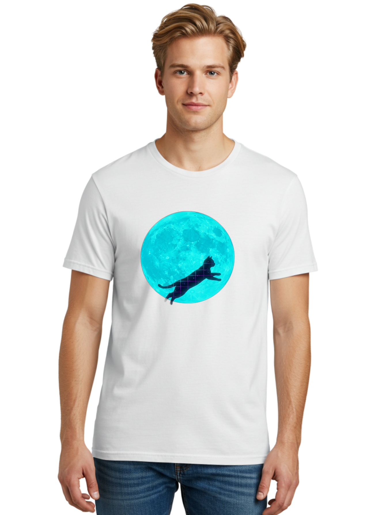 Cat-Silhouette-On-Moon Men'S Graphic Tee, 100% Cotton, Comfortable Casual Summer Wear, Machine Washable, Vintage Camera, Old Camera, Antique Camera, Black Camera, Classic Photography, Photography Equipment, Nostalgic Device, Film Camera, Bai644