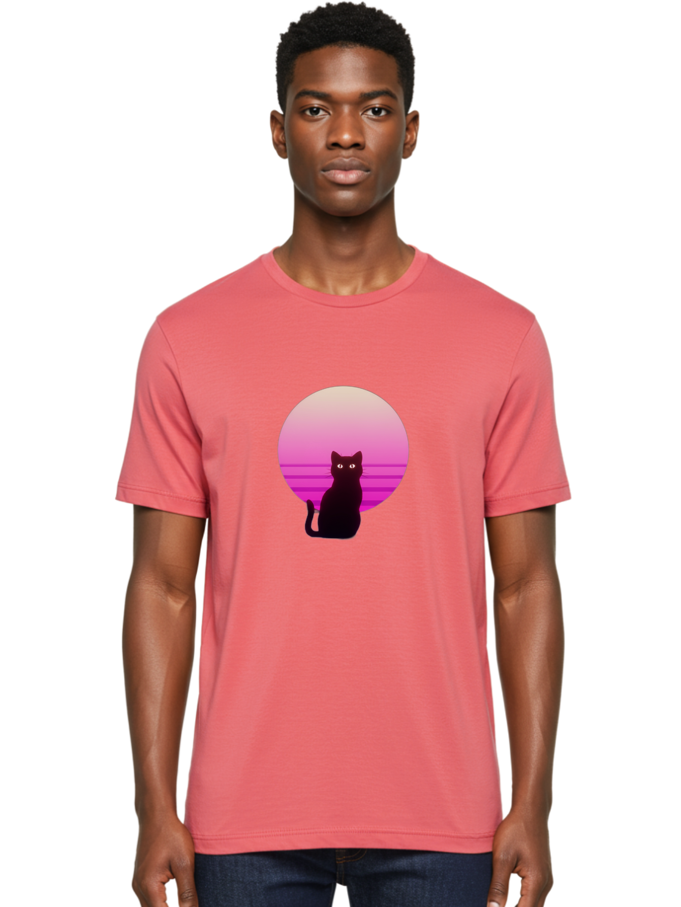 Cat-Silhouette Men'S Graphic Tee, 100% Cotton, Comfortable Casual Summer Wear, Machine Washable, Vintage Camera, Old Camera, Antique Camera, Black Camera, Classic Photography, Photography Equipment, Nostalgic Device, Film Camera, Camera Art Bai645