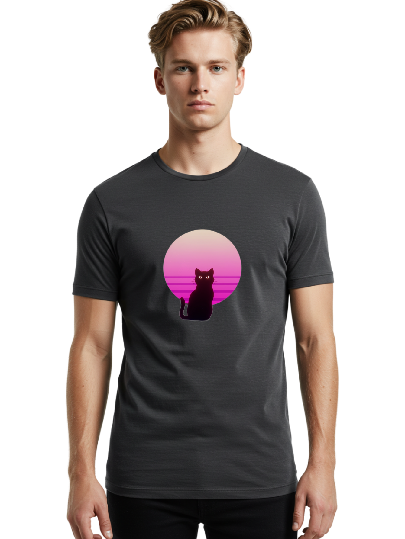 Cat-Silhouette Men'S Graphic Tee, 100% Cotton, Comfortable Casual Summer Wear, Machine Washable, Vintage Camera, Old Camera, Antique Camera, Black Camera, Classic Photography, Photography Equipment, Nostalgic Device, Film Camera, Camera Art Bai645