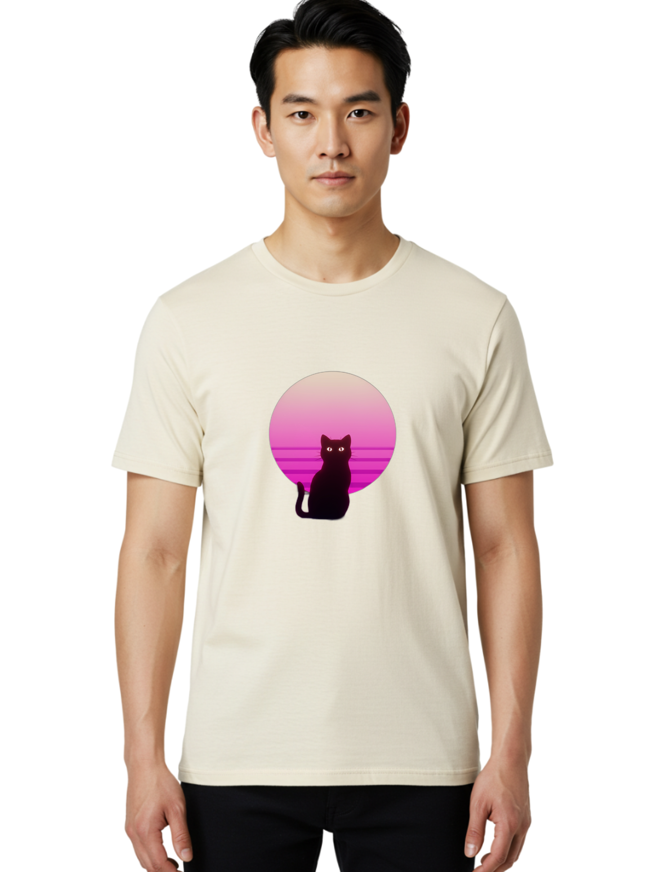 Cat-Silhouette Men'S Graphic Tee, 100% Cotton, Comfortable Casual Summer Wear, Machine Washable, Vintage Camera, Old Camera, Antique Camera, Black Camera, Classic Photography, Photography Equipment, Nostalgic Device, Film Camera, Camera Art Bai645