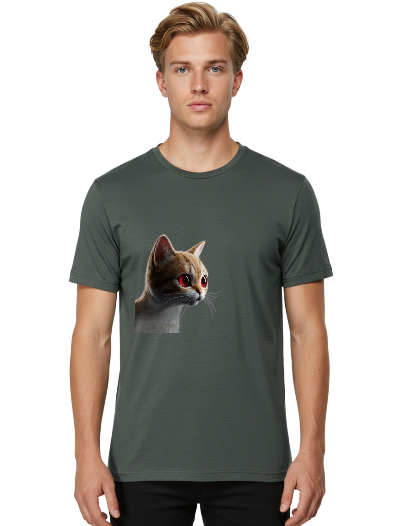 Cat-With-Red-Eyes Men'S Graphic Tee, 100% Cotton, Comfortable Casual Summer Wear, Machine Washable, Vintage Camera, Old Camera, Antique Camera, Black Camera, Classic Photography, Photography Equipment, Nostalgic Device, Film Camera, Camera Art Bai649