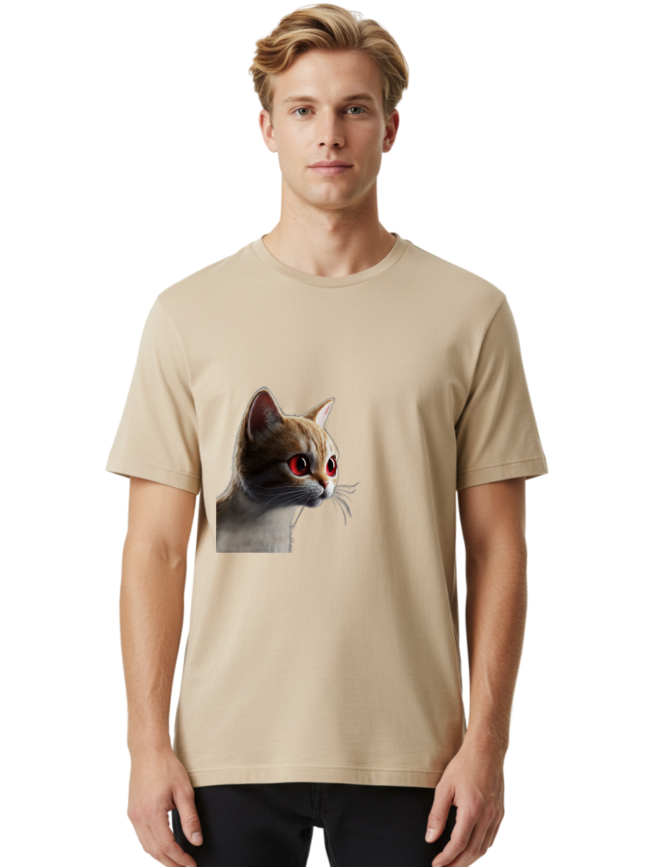 Cat-With-Red-Eyes Men'S Graphic Tee, 100% Cotton, Comfortable Casual Summer Wear, Machine Washable, Vintage Camera, Old Camera, Antique Camera, Black Camera, Classic Photography, Photography Equipment, Nostalgic Device, Film Camera, Camera Art Bai649