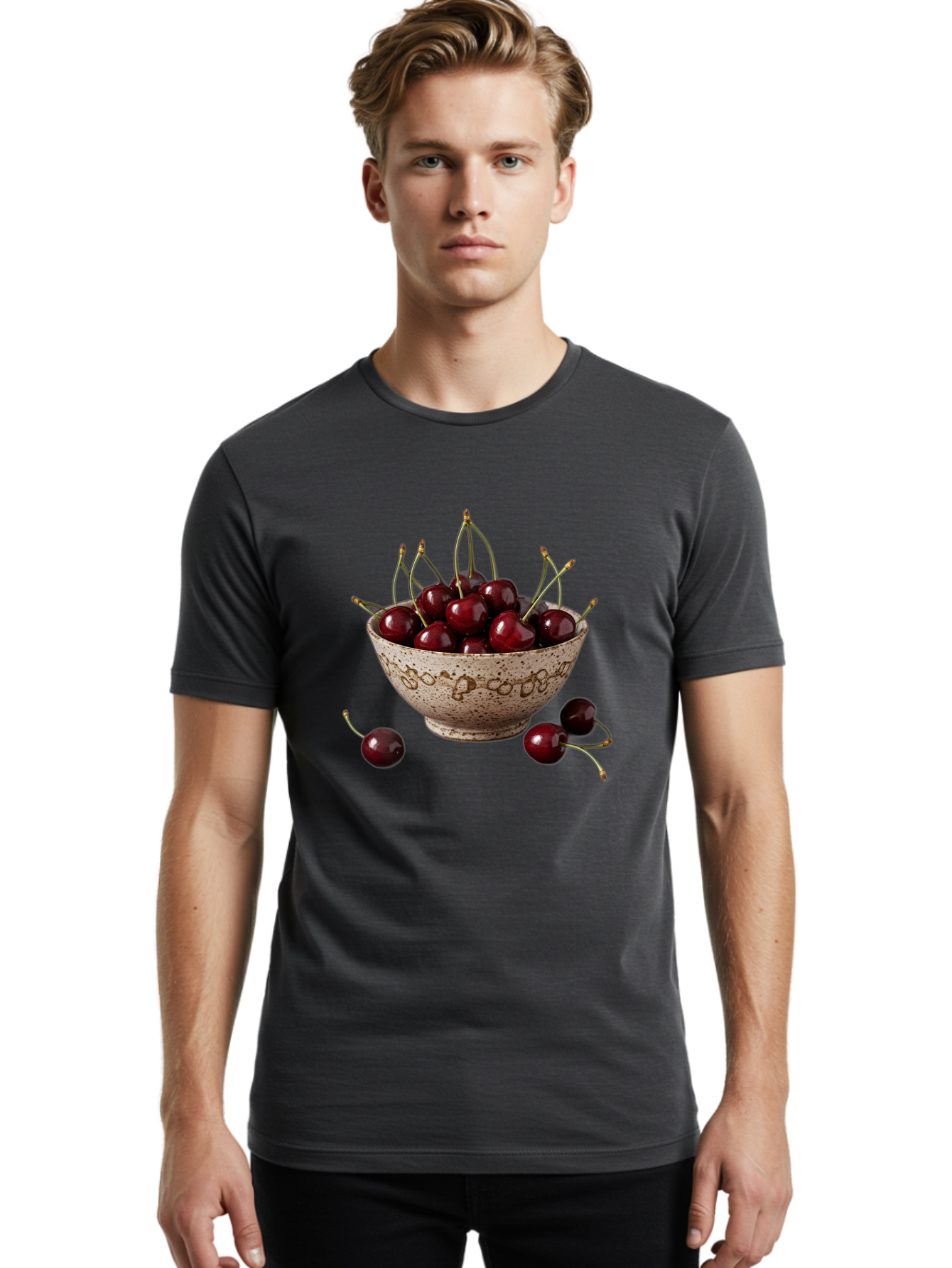 Ceramic-Bowl-Of-Cherries Men'S Graphic Tee, 100% Cotton, Comfortable Casual Summer Wear, Machine Washable, Vintage Camera, Old Camera, Antique Camera, Black Camera, Classic Photography, Photography Equipment, Nostalgic Device, Film Camera, Bai651