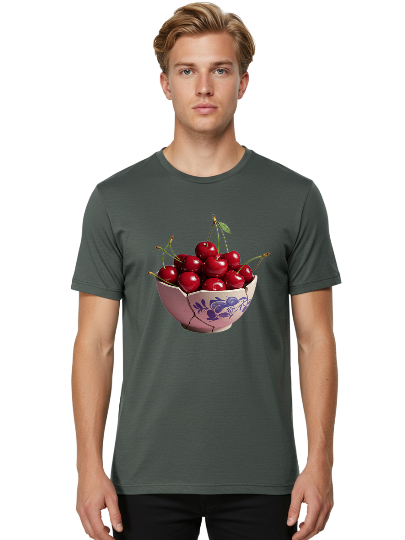 Ceramic-Bowl-With-Cherries-1 Men'S Graphic Tee, 100% Cotton, Comfortable Casual Summer Wear, Machine Washable, Vintage Camera, Old Camera, Antique Camera, Black Camera, Classic Photography, Photography Equipment, Nostalgic Device, Film Camera, Bai652