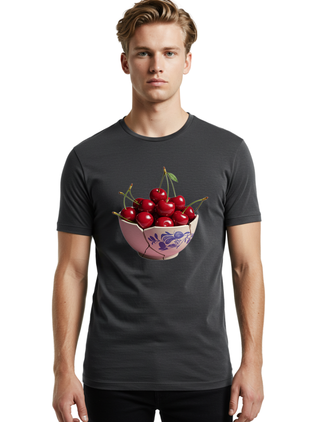 Ceramic-Bowl-With-Cherries-1 Men'S Graphic Tee, 100% Cotton, Comfortable Casual Summer Wear, Machine Washable, Vintage Camera, Old Camera, Antique Camera, Black Camera, Classic Photography, Photography Equipment, Nostalgic Device, Film Camera, Bai652