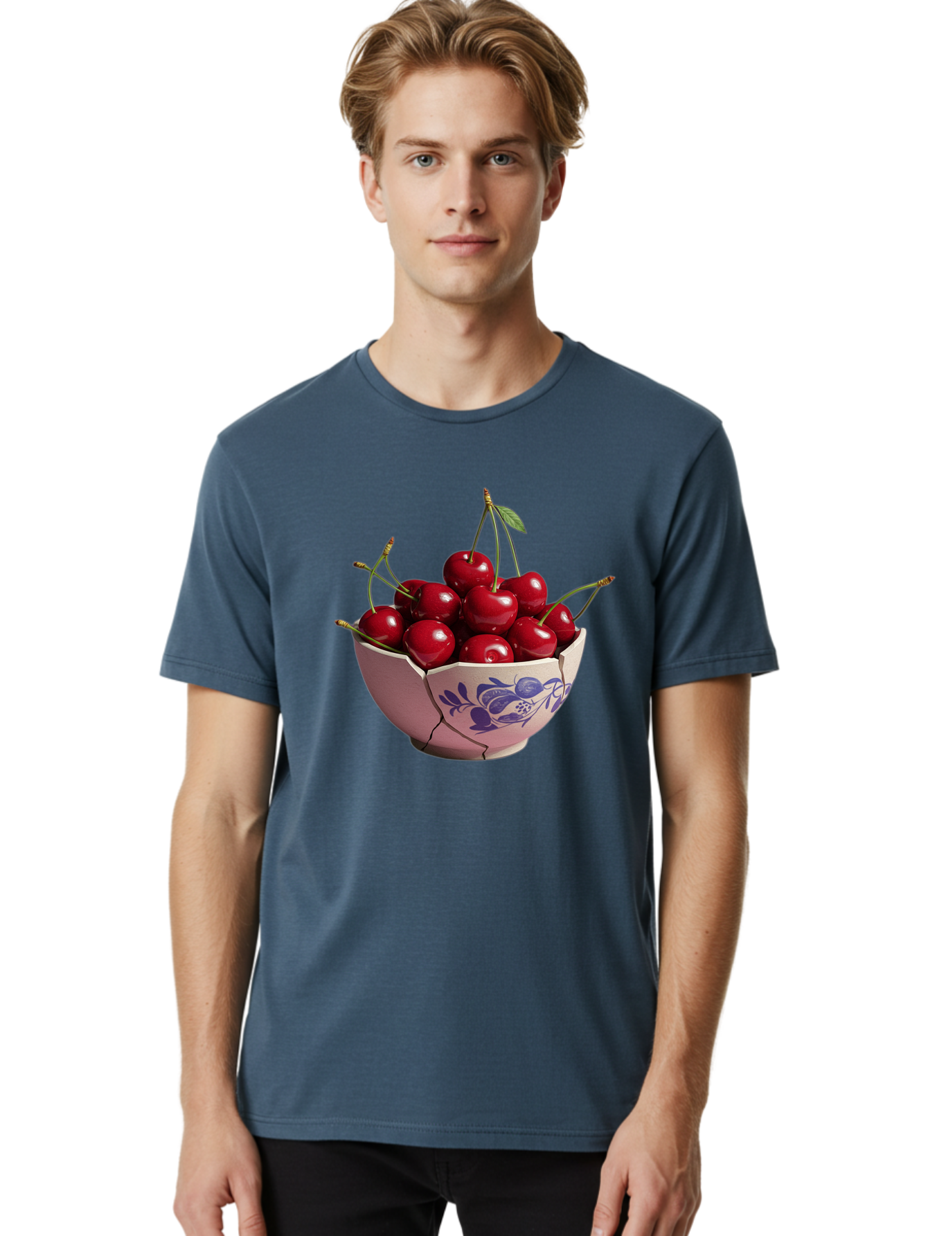 Ceramic-Bowl-With-Cherries-1 Men'S Graphic Tee, 100% Cotton, Comfortable Casual Summer Wear, Machine Washable, Vintage Camera, Old Camera, Antique Camera, Black Camera, Classic Photography, Photography Equipment, Nostalgic Device, Film Camera, Bai652