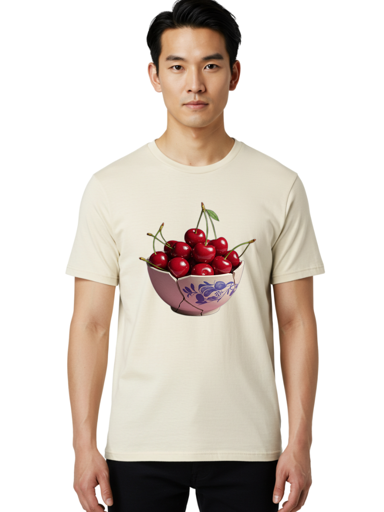 Ceramic-Bowl-With-Cherries-1 Men'S Graphic Tee, 100% Cotton, Comfortable Casual Summer Wear, Machine Washable, Vintage Camera, Old Camera, Antique Camera, Black Camera, Classic Photography, Photography Equipment, Nostalgic Device, Film Camera, Bai652