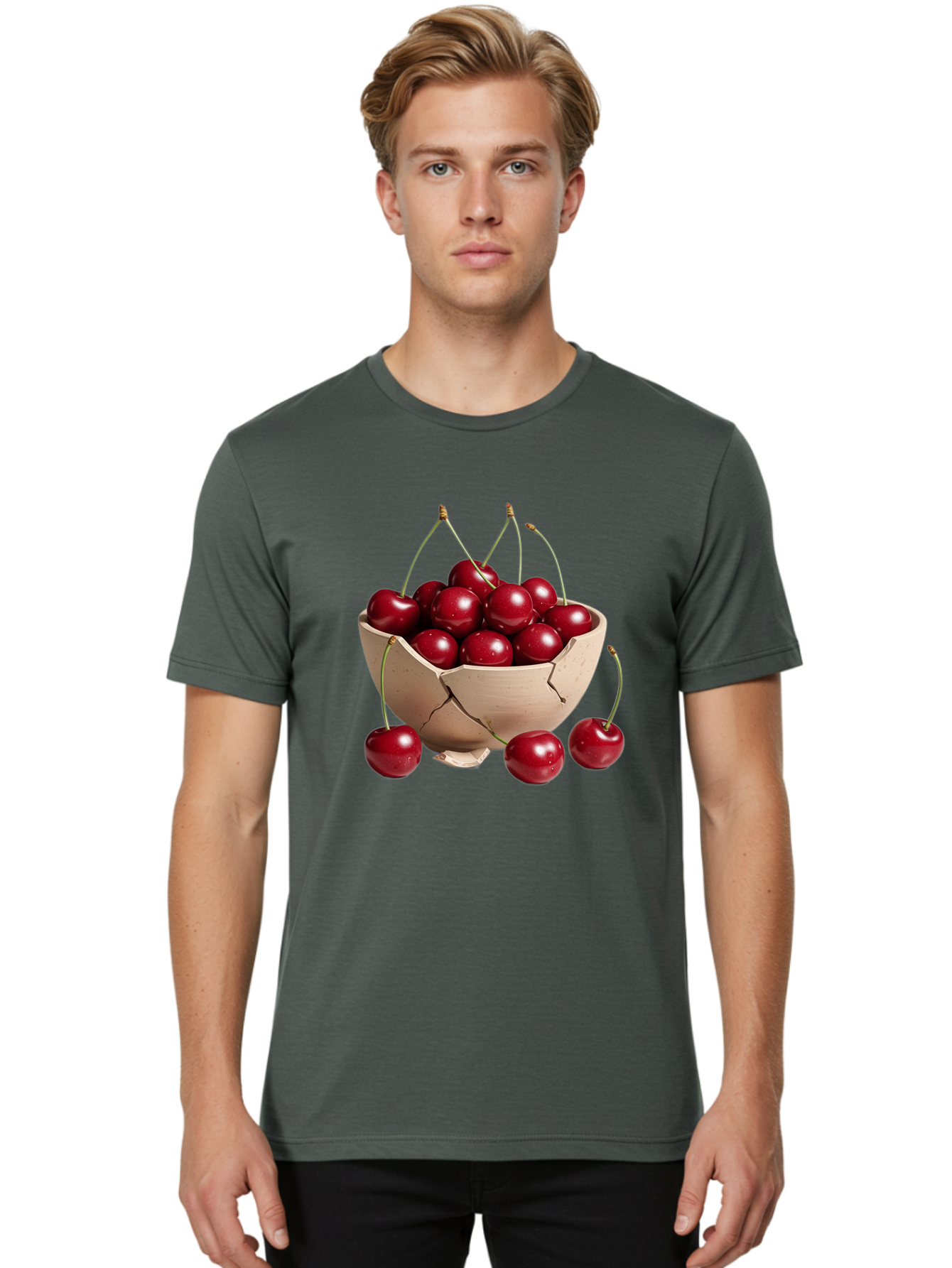 Cherries-4 Men'S Graphic Tee, 100% Cotton, Comfortable Casual Summer Wear, Machine Washable, Vintage Camera, Old Camera, Antique Camera, Black Camera, Classic Photography, Photography Equipment, Nostalgic Device, Film Camera, Camera Art Bai657