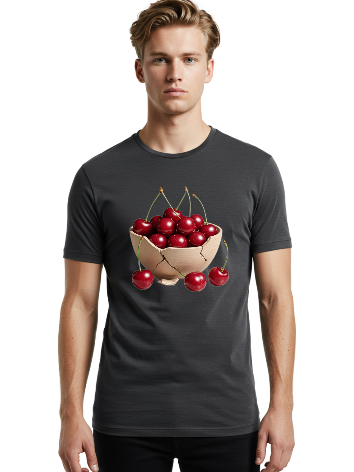 Cherries-4 Men'S Graphic Tee, 100% Cotton, Comfortable Casual Summer Wear, Machine Washable, Vintage Camera, Old Camera, Antique Camera, Black Camera, Classic Photography, Photography Equipment, Nostalgic Device, Film Camera, Camera Art Bai657