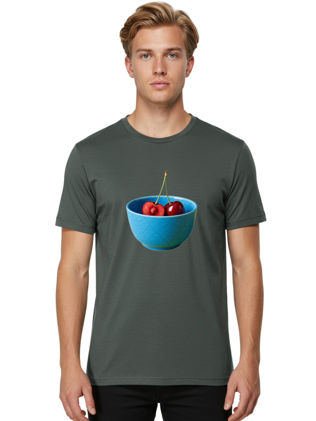 Cherries-Bowl-1 Men'S Graphic Tee, 100% Cotton, Comfortable Casual Summer Wear, Machine Washable, Vintage Camera, Old Camera, Antique Camera, Black Camera, Classic Photography, Photography Equipment, Nostalgic Device, Film Camera, Camera Art Bai659