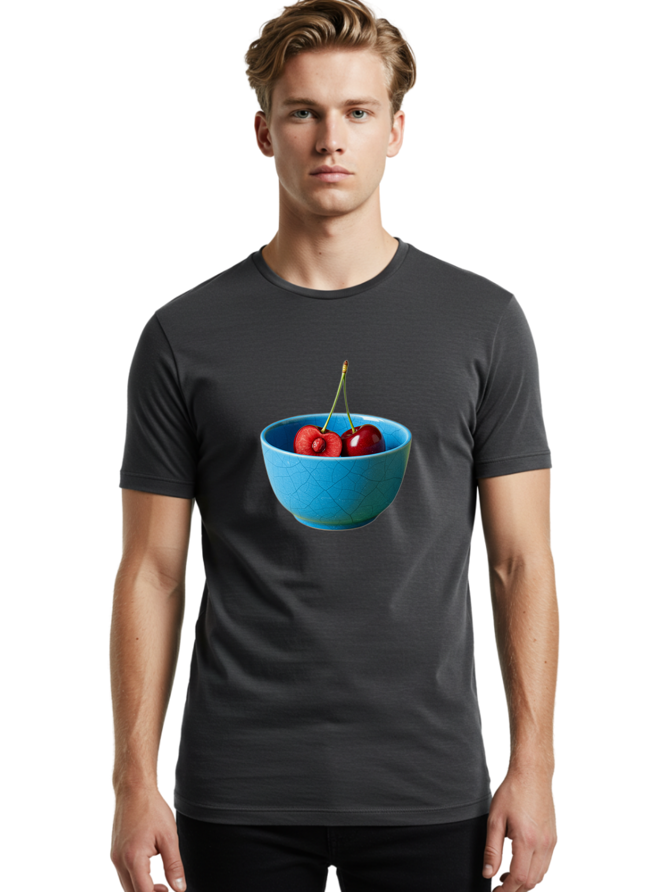Cherries-Bowl-1 Men'S Graphic Tee, 100% Cotton, Comfortable Casual Summer Wear, Machine Washable, Vintage Camera, Old Camera, Antique Camera, Black Camera, Classic Photography, Photography Equipment, Nostalgic Device, Film Camera, Camera Art Bai659