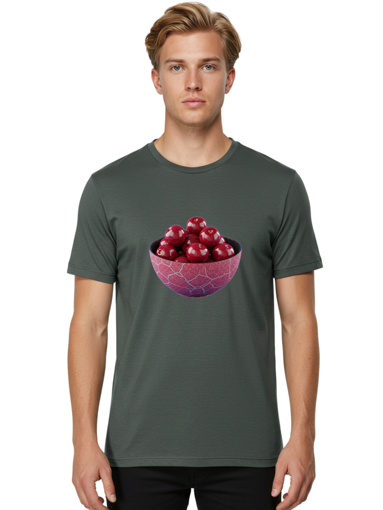 Cherries-In-A-Bowl-1 Men'S Graphic Tee, 100% Cotton, Comfortable Casual Summer Wear, Machine Washable, Vintage Camera, Old Camera, Antique Camera, Black Camera, Classic Photography, Photography Equipment, Nostalgic Device, Film Camera, Bai663