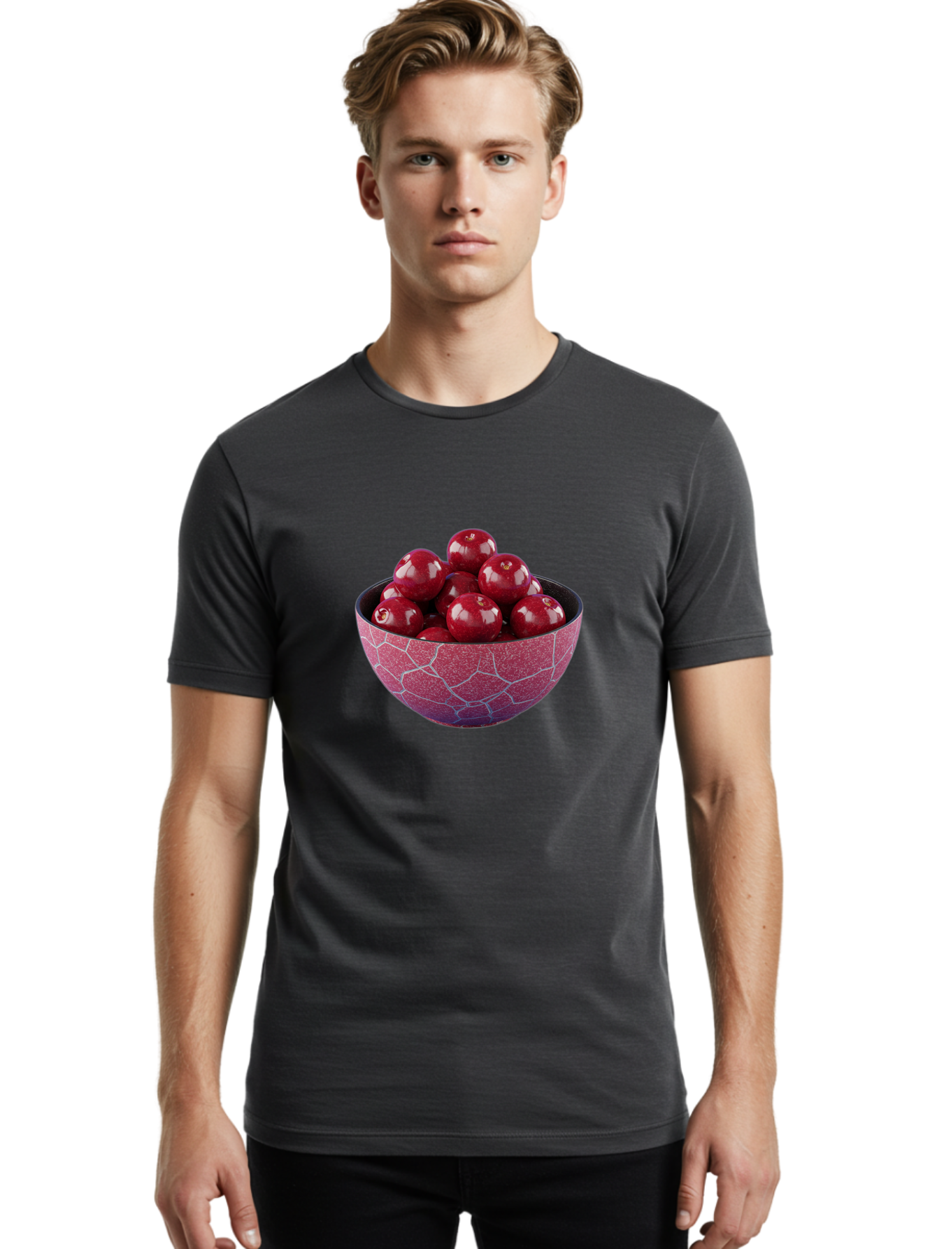 Cherries-In-A-Bowl-1 Men'S Graphic Tee, 100% Cotton, Comfortable Casual Summer Wear, Machine Washable, Vintage Camera, Old Camera, Antique Camera, Black Camera, Classic Photography, Photography Equipment, Nostalgic Device, Film Camera, Bai663
