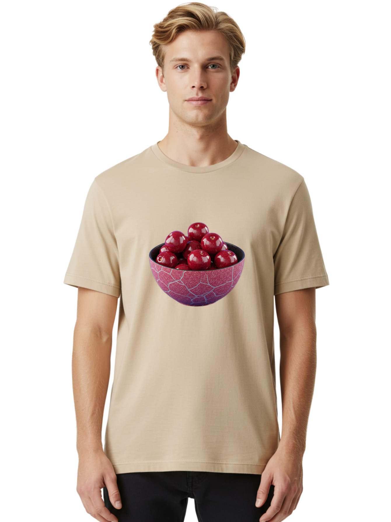 Cherries-In-A-Bowl-1 Men'S Graphic Tee, 100% Cotton, Comfortable Casual Summer Wear, Machine Washable, Vintage Camera, Old Camera, Antique Camera, Black Camera, Classic Photography, Photography Equipment, Nostalgic Device, Film Camera, Bai663